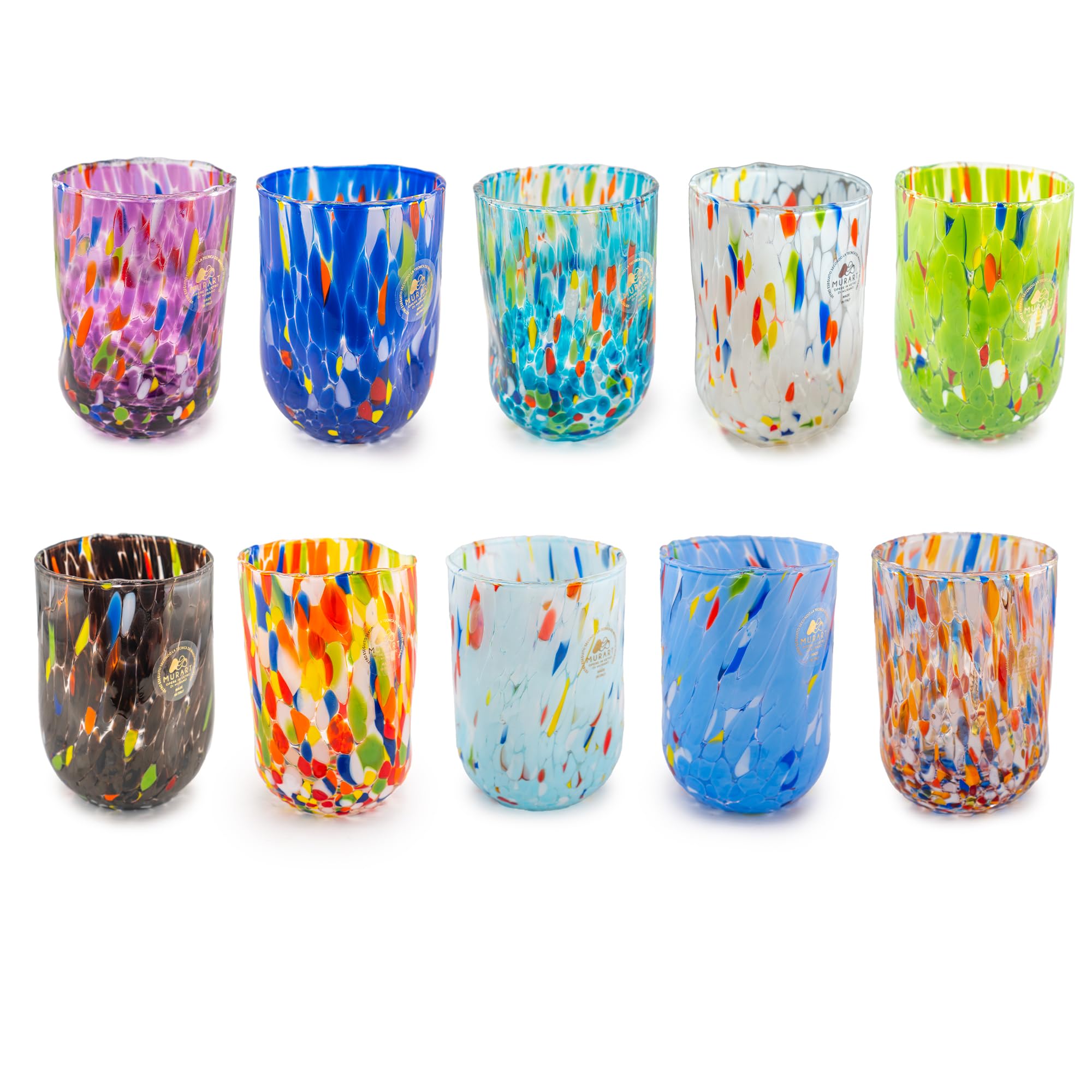 MurArt Juego de 6 vasos de agua bígaro de 400 ml de cristal soplado a mano de elaboración artesanal, colección Eleganza, fabricado en Italia