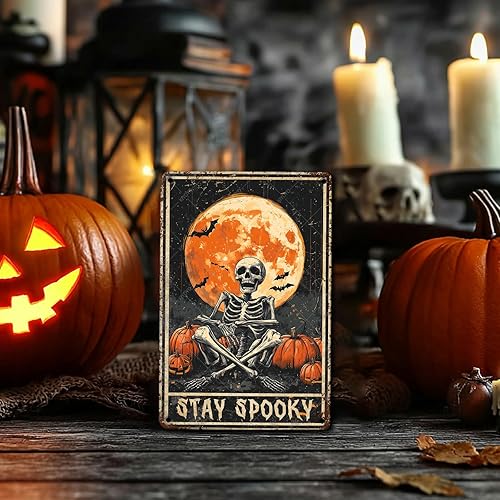 Miniatura 5 de Letrero de metal con diseño de esqueleto de Halloween, diseño de esqueleto espeluznante, decoración de pared, divertido letrero de aluminio para