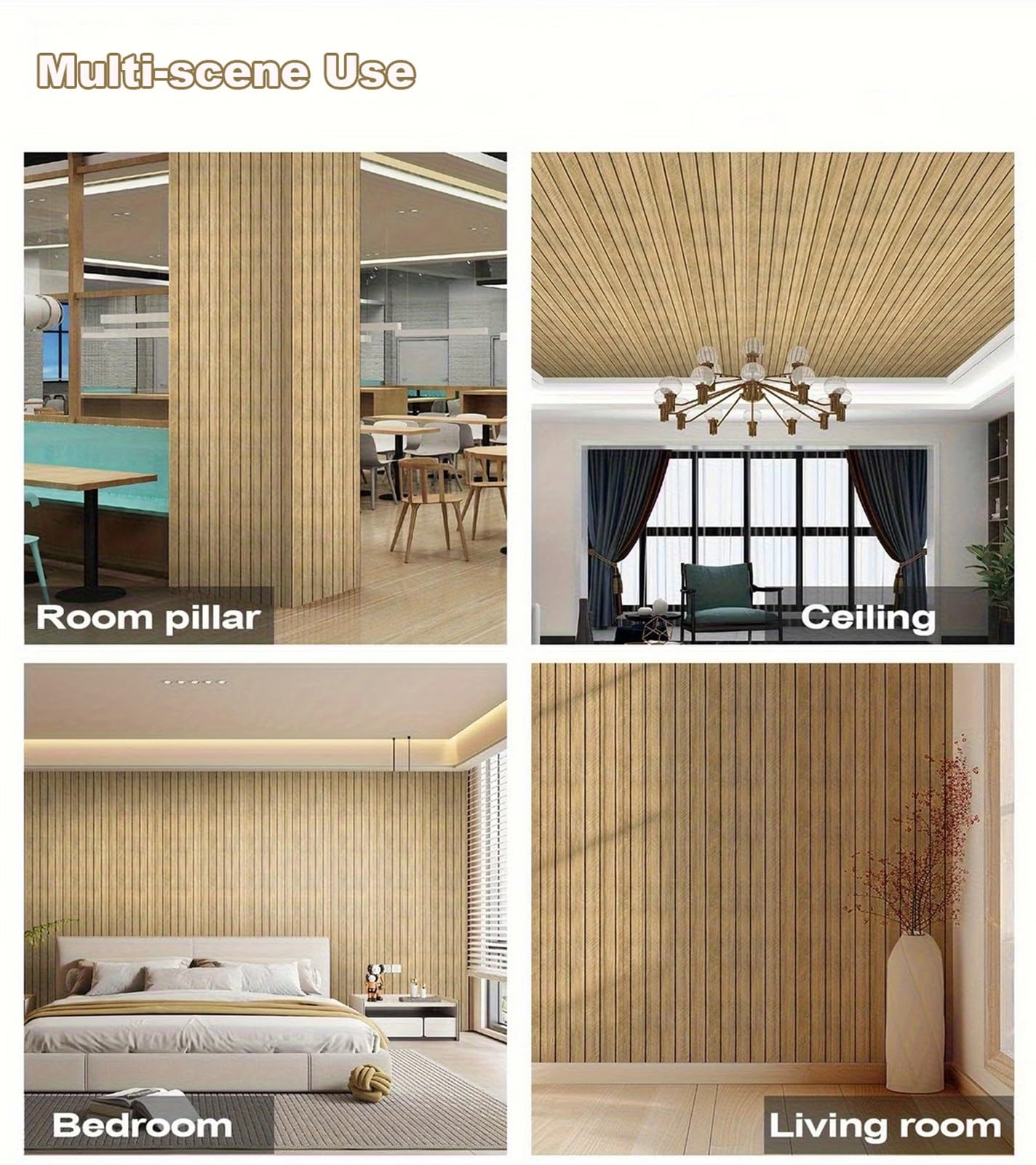 Panel de pared de listones de PVC, panel autoadhesivo de grano de madera sintética, papel pintado 3D insonorizado para decoración del hogar, diseño de listones estriados, fácil de instalar, duradero y