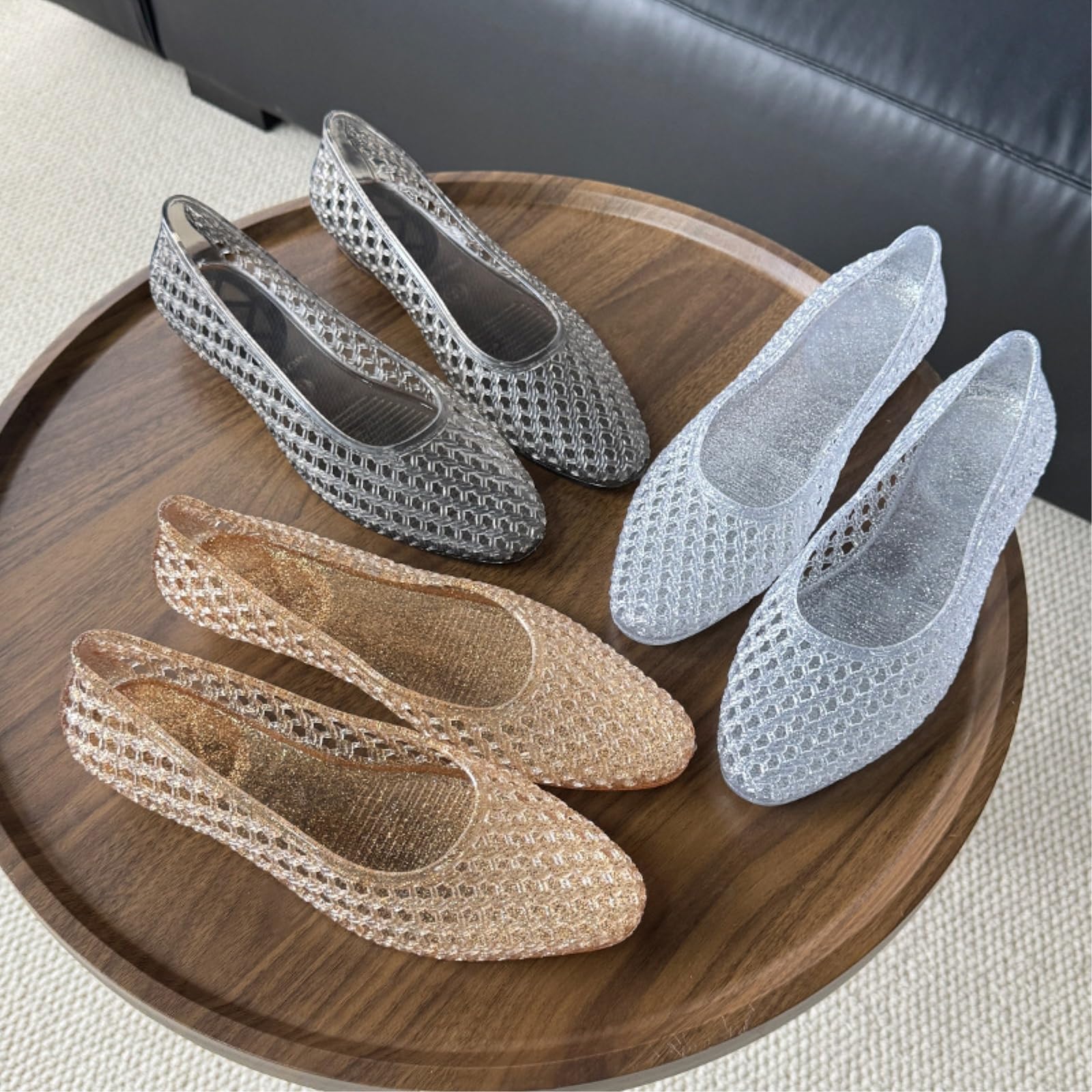 Jelly Mesh Shoes Women Summer Pointed Women's Version Hollow Flat Toe With Hole Single Shoe Shallow Mouth Beach Sandals