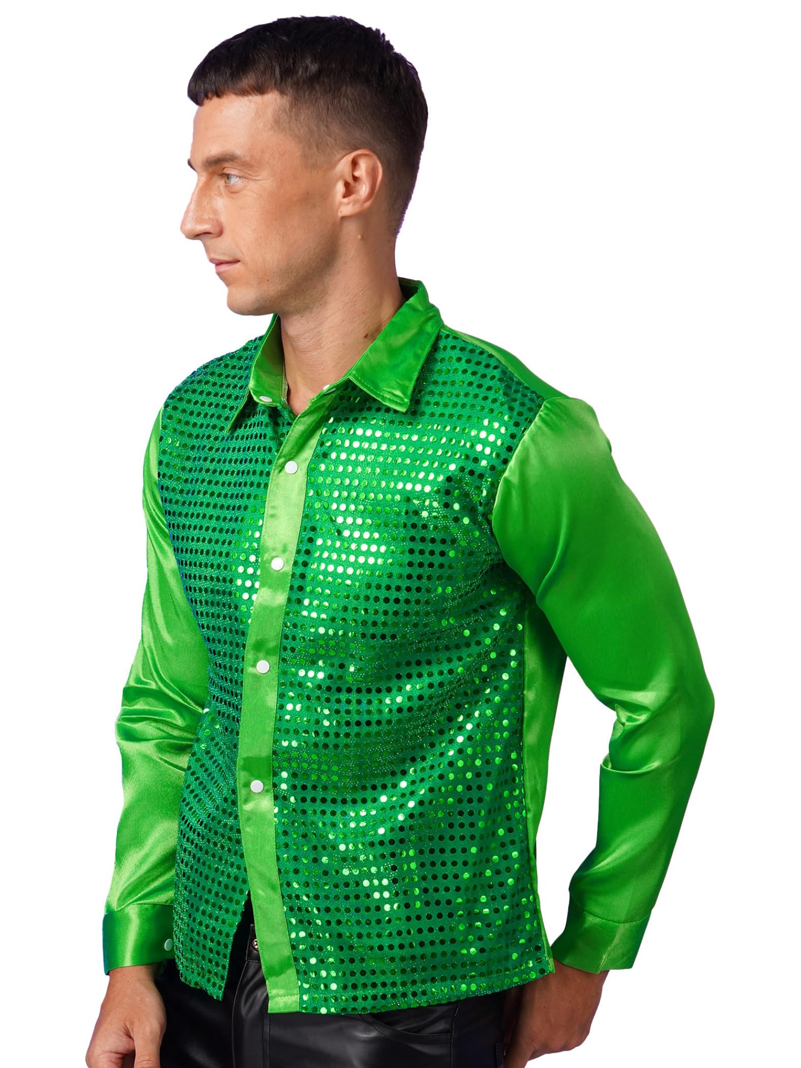 Camisa De Hombre Brillante Manga Larga Disfraz De Halloween Carnaval Traje Vintage Blusa Superior Años Disco Top De Baile