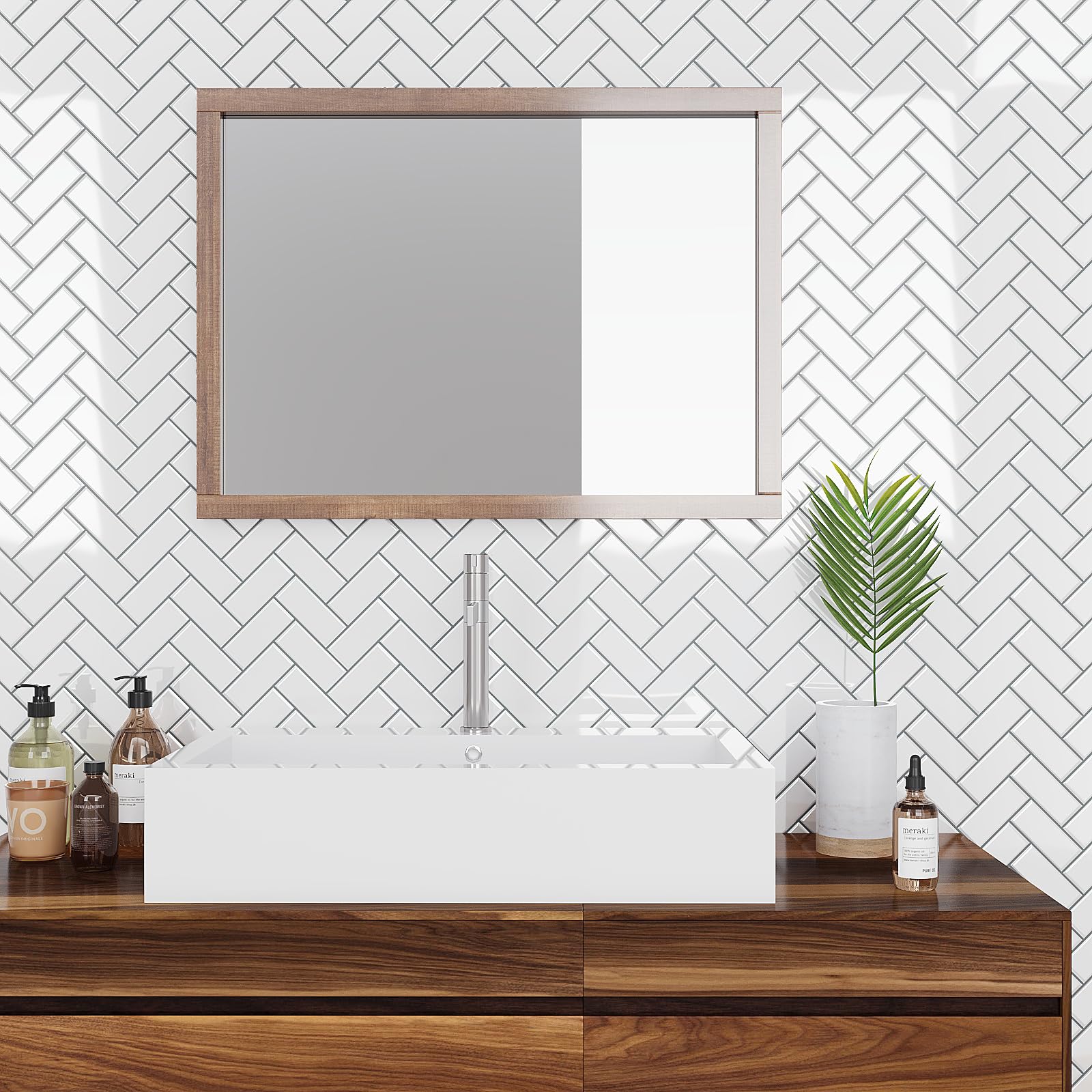 VEELIKE Azulejos Adhesivos Baño Espiga Blanco 3D Baldosas Adhesivas Pared Cocina Impermeable Vinilos Baño Azulejos Blanco Brillante Vinilo Cocina Pared Azulejo 30.5 cm × 30.5 cm 24 Piezas