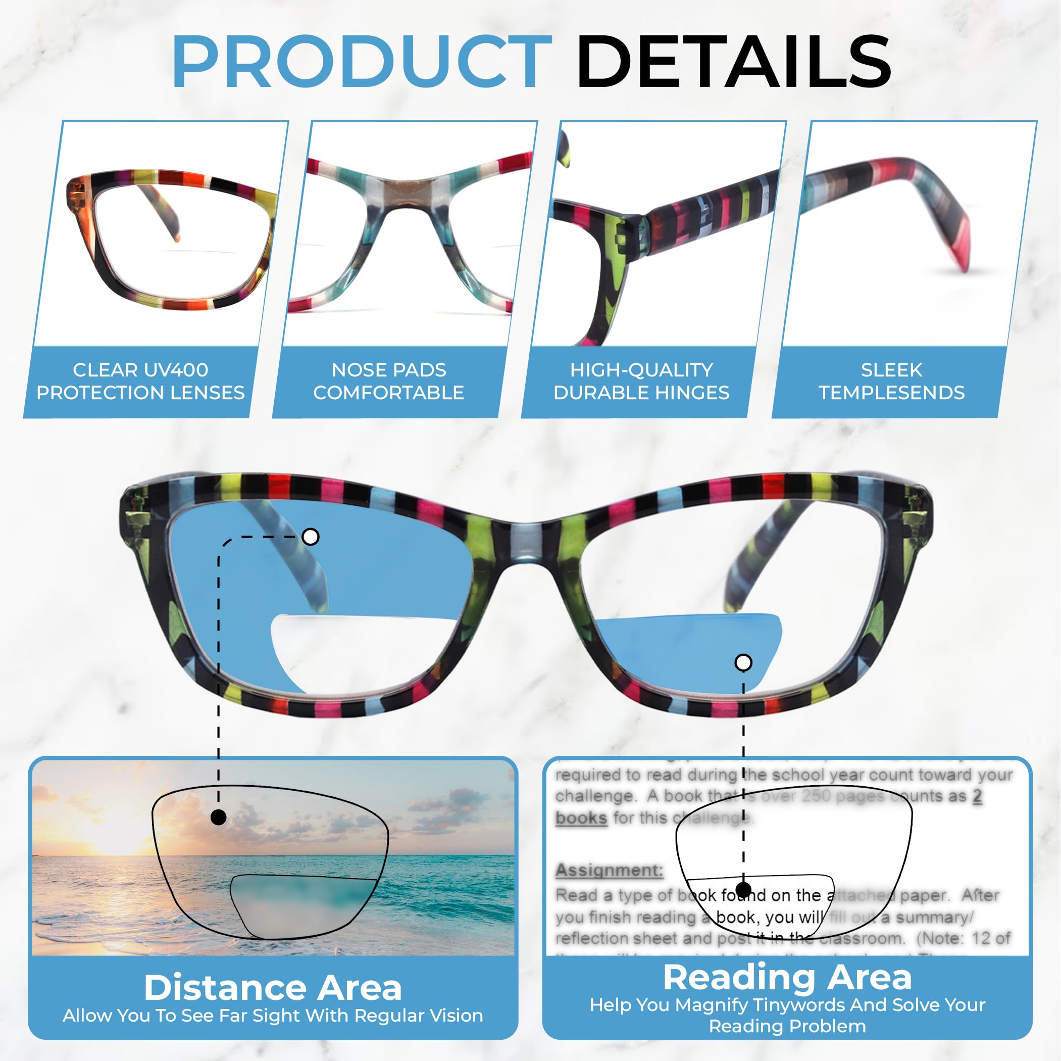 Success Eyewear Yogo Vision Gafas de lectura bifocales para hombre y mujer, rectangulares, multifocales, diseño retro, paquete de 4-2,75