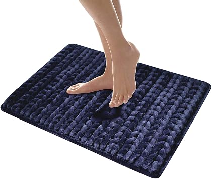 MICRODRY SoftLux Braided Bath Mats for Bathroom, Super Absorbent Bath Mat, Charcoal Infused Memory Foam Bathroom Rugs with GripTex Skid-Resistant Base, Pilling Resistant, 17x24, Small, Navy