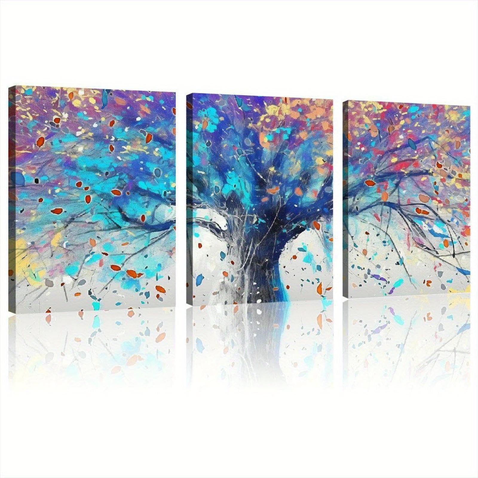 AZEJEB Colorful Tree Canvas Wall Art Print,Abstract Tree Set of 3 Picture Wall Decor Painting for Living Room Modern Artwork 60x90cm(24x35in) x3 with frame
