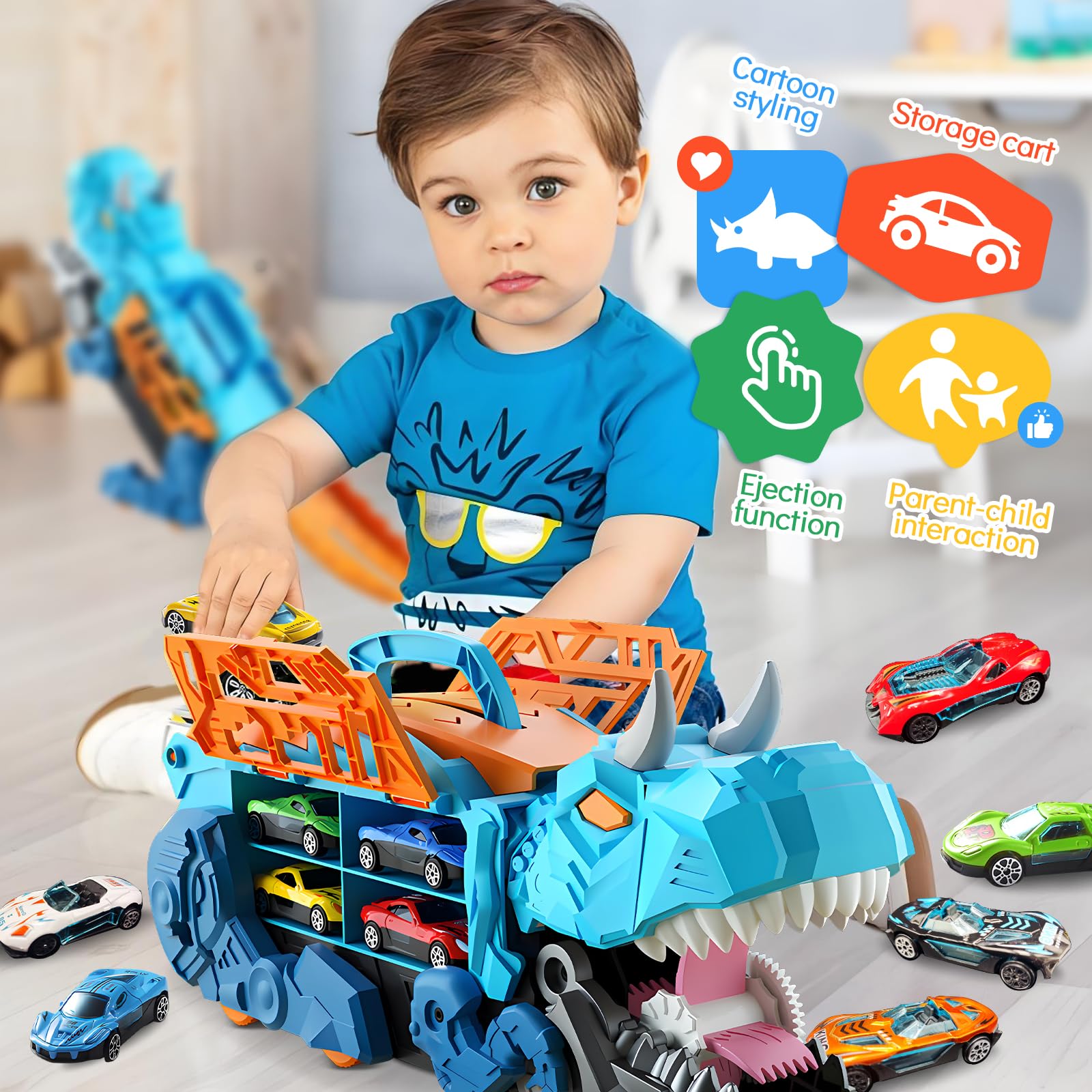 Pardofelis Transportador de Autos Dinosaurios con 10 Metal Coches, Camión para Niños 3 4 5 6 Años