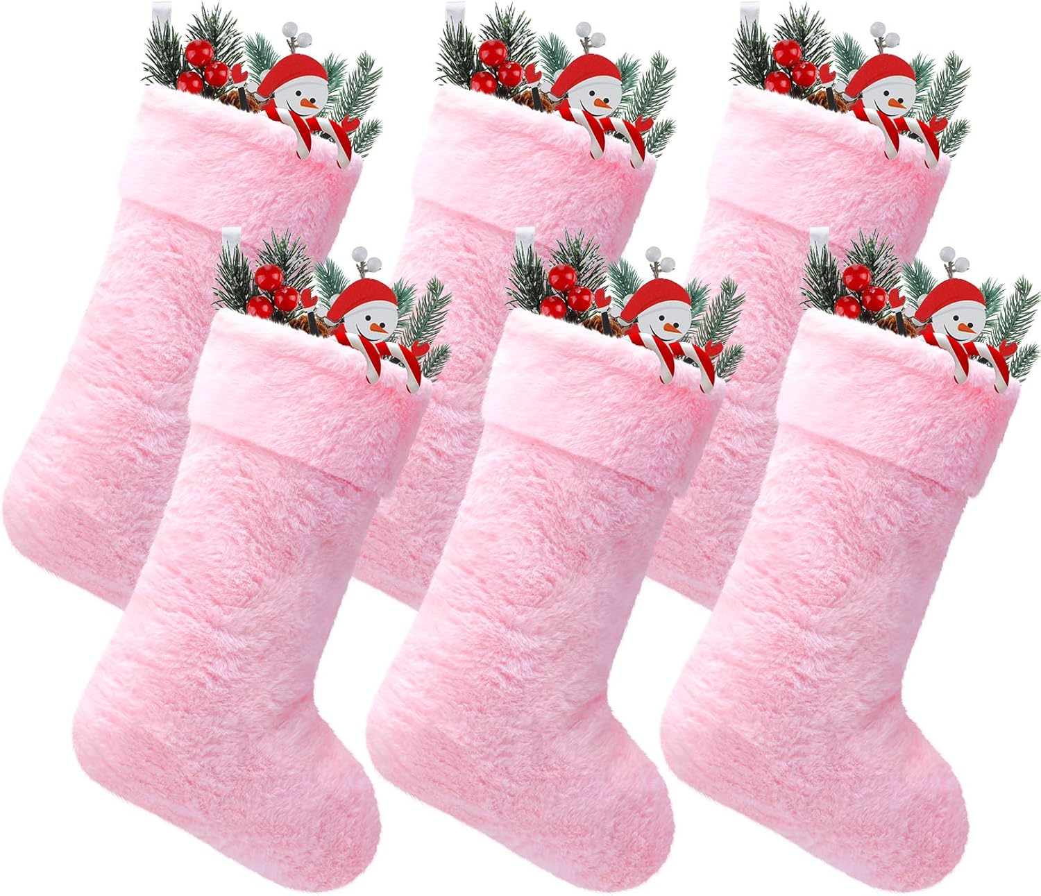 JOVITEC 6 Pieces 20 Inch Christmas Stockings Faux Fur Snowy Christmas Stockings Xmas Fireplace Hanging Stocking Candy Gift Bags for Holiday Decorations (Cute,Pink) - Image 8