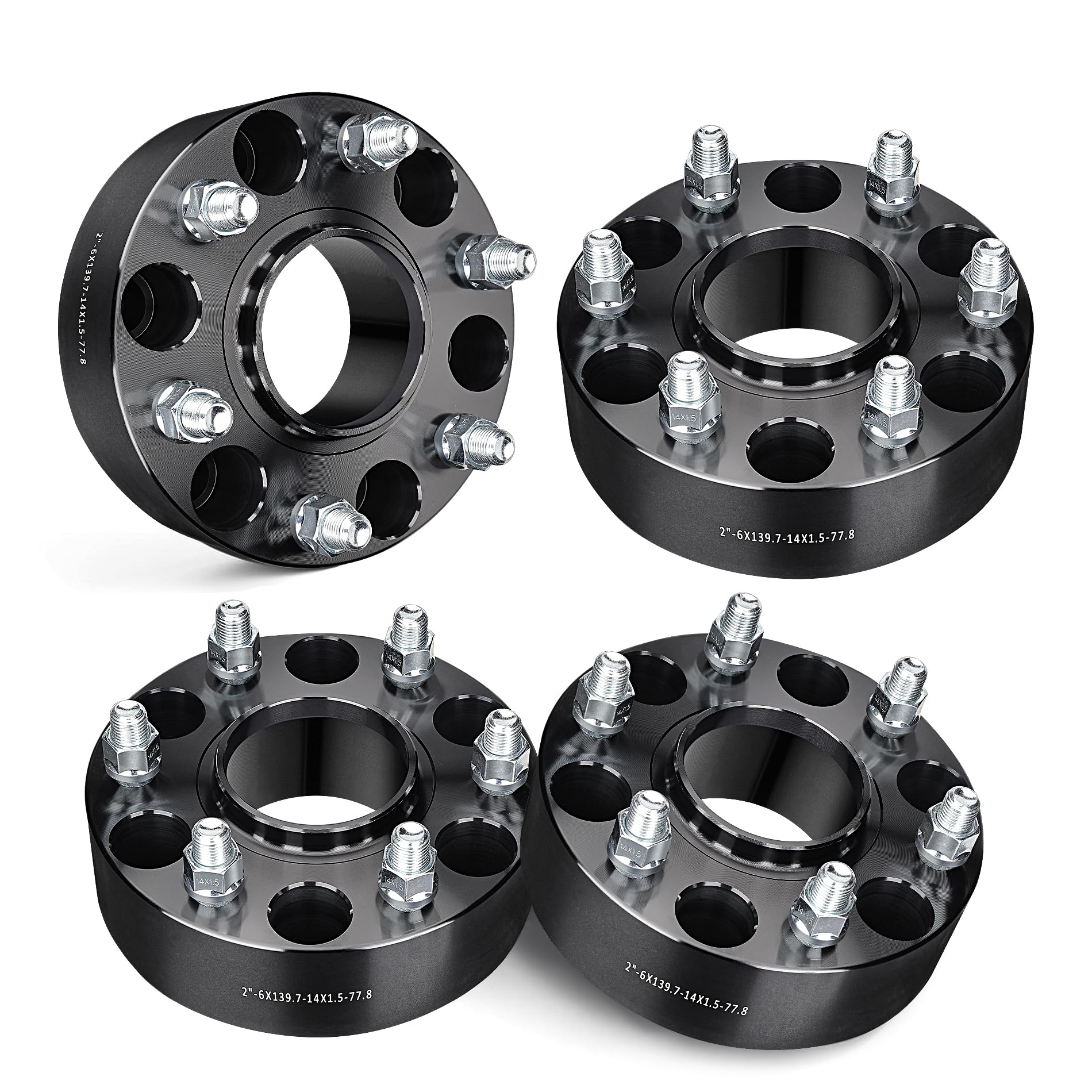 EVIL ENERGY 6x5.5 Wheel Spacers 2 inch Compatible for Ram 1500 2019-2023, 6x139.7 mm Hubcentric with Lip 6 Lugs 77.8 mm Hub Bore M14x1.5 Studs Black