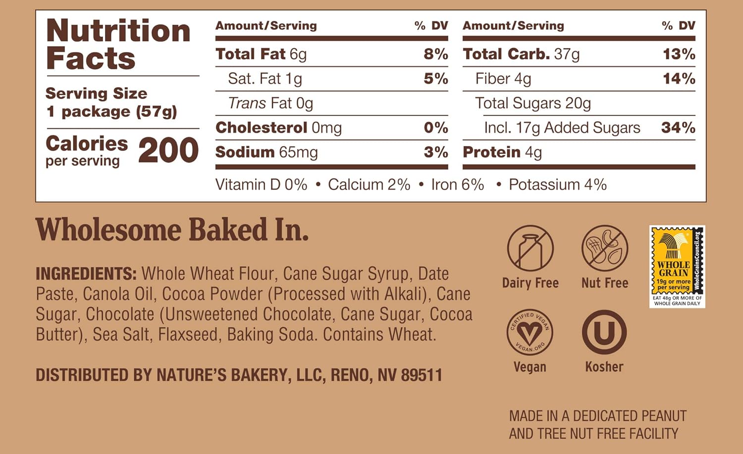 Natureâ€™s Bakery Whole Wheat Fig Bars, Double Chocolate Brownie, Real Fruit, Vegan, Non-GMO, Snack bar, 6 boxes with 6 twin packs (36 twin packs)