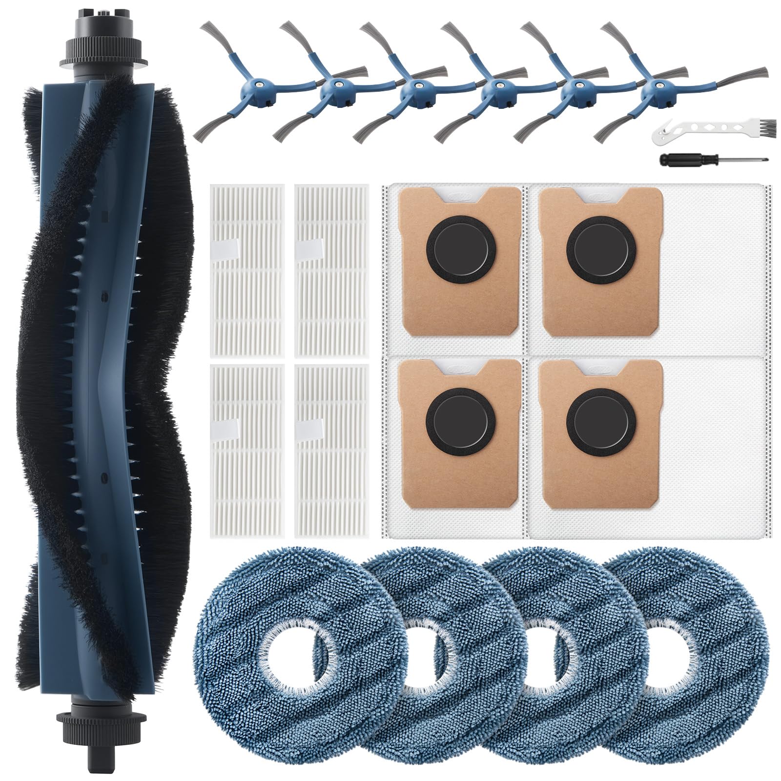 MXZONE Zubehörset für Eufy Omni C20 Saugroboter, 20 Stück Ersatzteile mit Hauptbürste, HEPA Filter, Staubbeutel, Seitenbürsten und Wischtücher