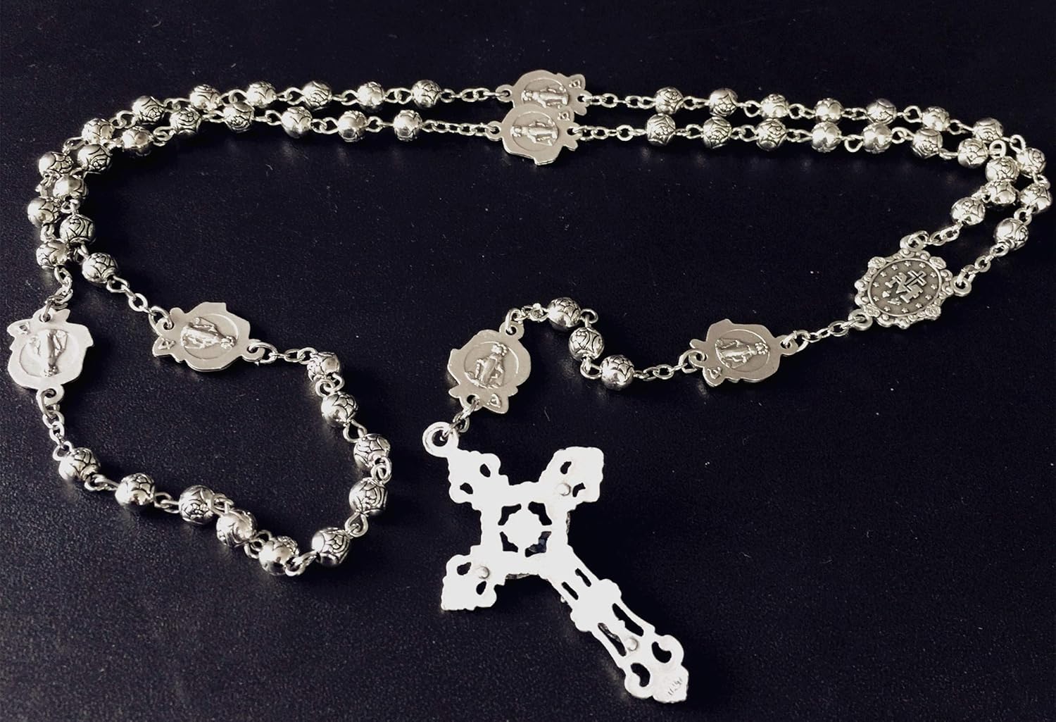 elegantmedical HANDMADE Silver rose beads Catholic 5 DECADE Rosary case Cross Gift Box Italy crucifix cross - Image 5