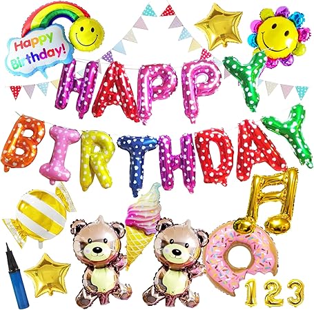 Amazon Deerzon 誕生日 飾り付け 男の子 女の子 バルーン セット くま 1歳 2歳 3歳 数字 付 スイーツ 風船 バルーン おもちゃ
