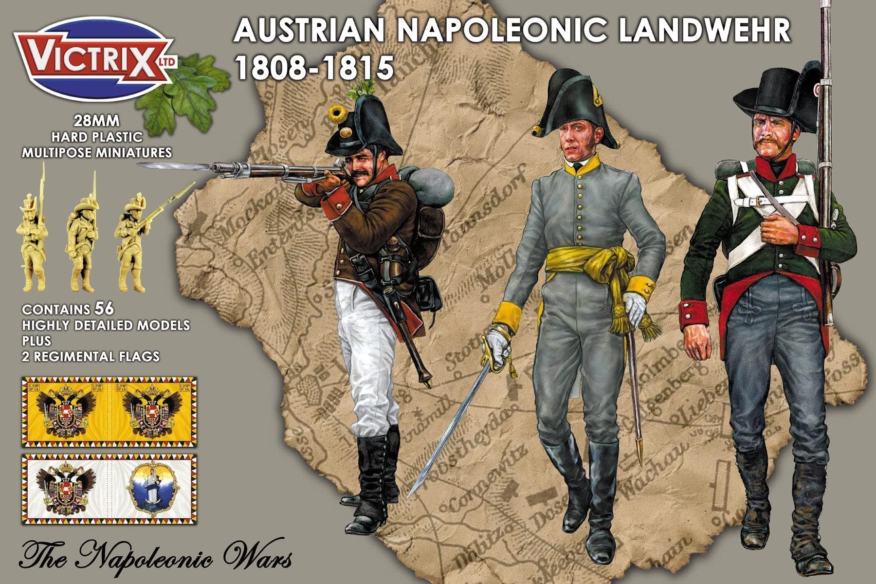 Victrix VX0015 - Austrian Napoleonic Landwehr 1808-15 - 56 Figure Box Set With Flags - 28mm Plastic Miniatures Napoleonic