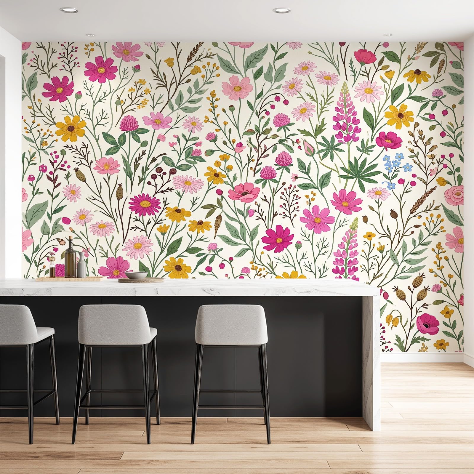 Générique Panoramiczna tapeta z motywem szampana, przytulna, wzór liści dziki kwiat, sypialnia kwiatowa, dekoracja ścienna do jadalni, 350 x 256 cm, do salonu, sypialni