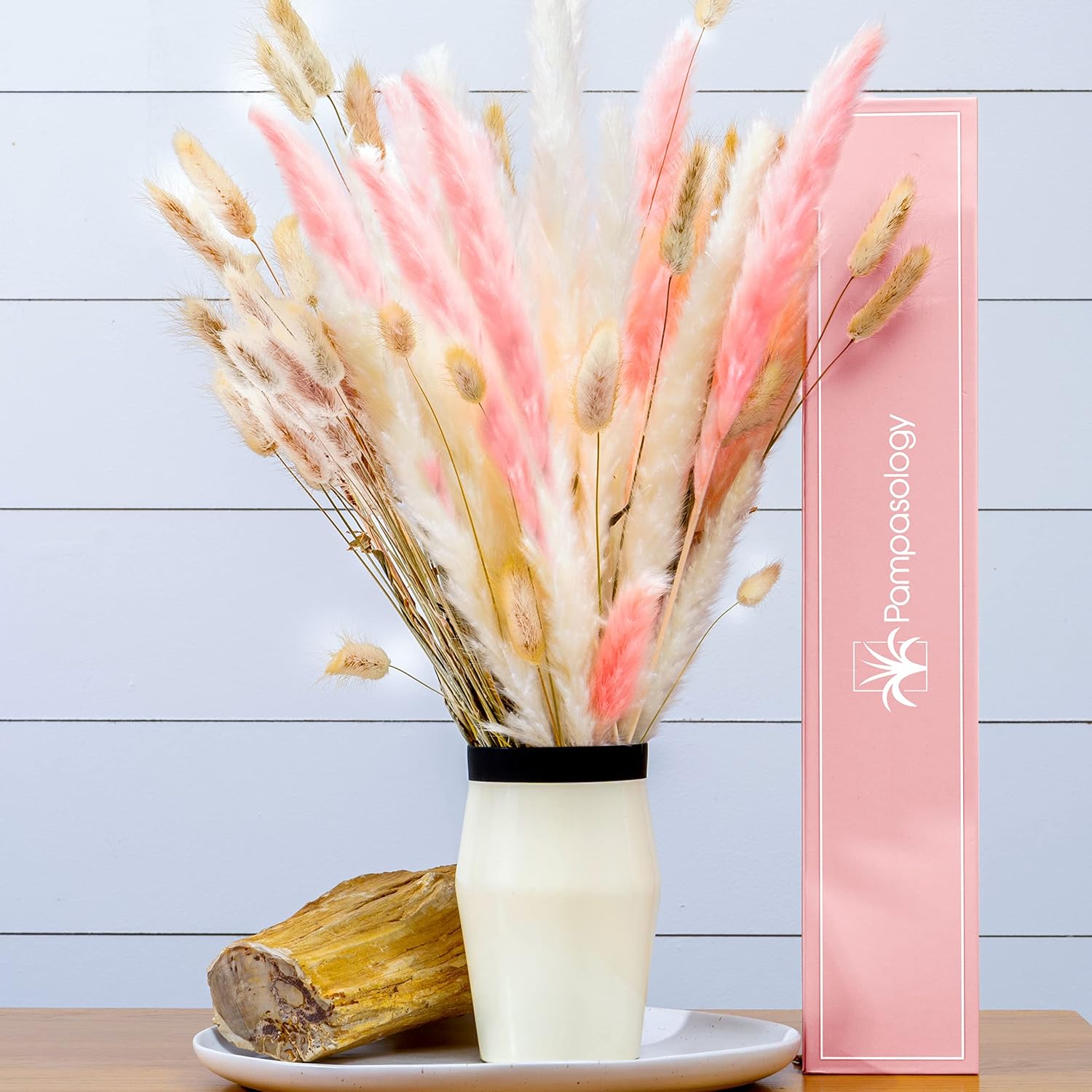 90pcs Dried Pampas Grass | Set of Soft White Pampas, Pink Pampas, and Bunny Tails | Luxurious Plants for Vases | Perfect for Boho Home and Room Décor | Ideal Gift for Flower Arrangements and Weddings