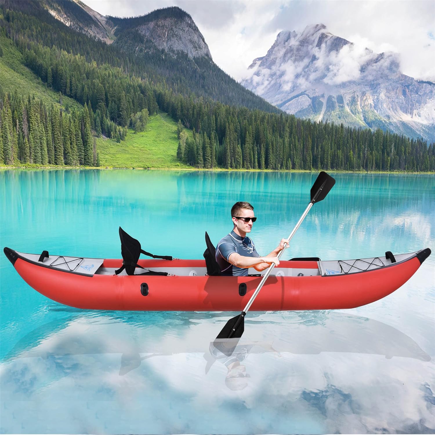 Inflatable Kayak Set with Paddle & Air Pump, Portable Recreational Touring Kayak Foldable Fishing Touring Kayaks, Deluxe Extended Version Tandem 1-2 Person Kayak (Red) Inflatable Kayak Set with Paddle & Air Pump, Portable Recreational Touring Kayak Foldable Fishing Touring Kayaks, Deluxe Extended Version Tandem 1-2 Person Kayak (Red)