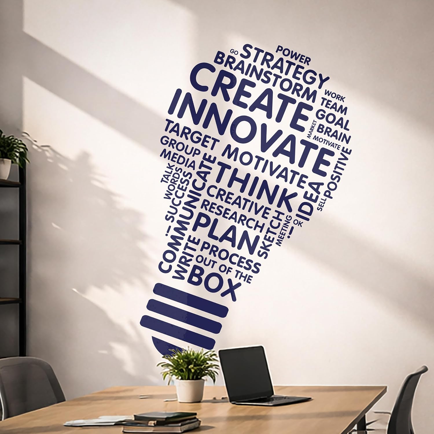 Create Innovate Office Wall Décor Inspirational Stem Window Classroom Wall Decal School Art Business Motivational Sticker Science Light Bulb Teacher Gift(ig5071) (M 20 in X 35 in, Dark Blue)