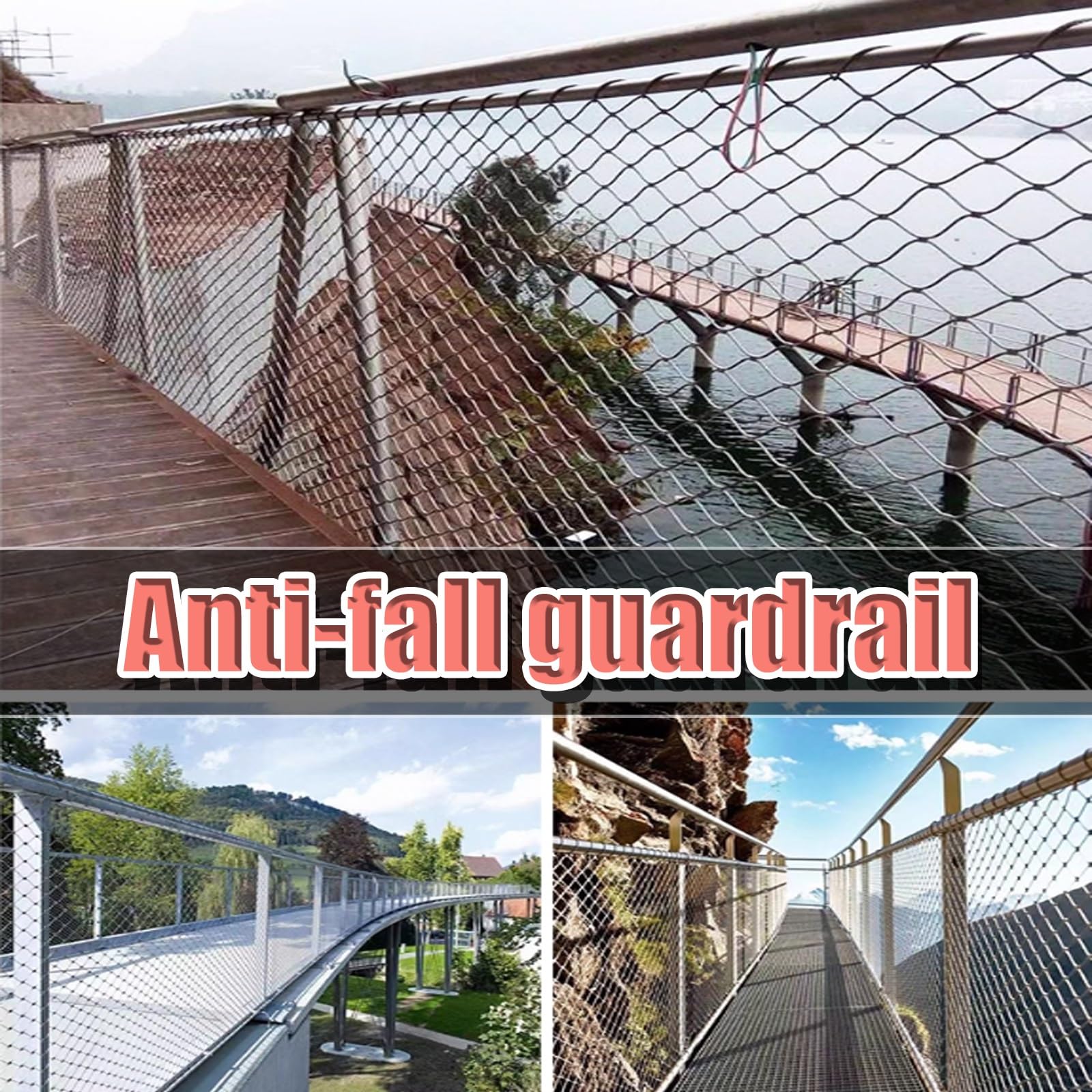 Red de Cable Flexible de Acero Inoxidable 304 - Red de Seguridad anticaídas para Balcones, Jardines, escaleras y Alturas elevadas (9 x 2,3 m / 29,5 x 7,5 pies) - Sistema de Valla X-Grid Dura