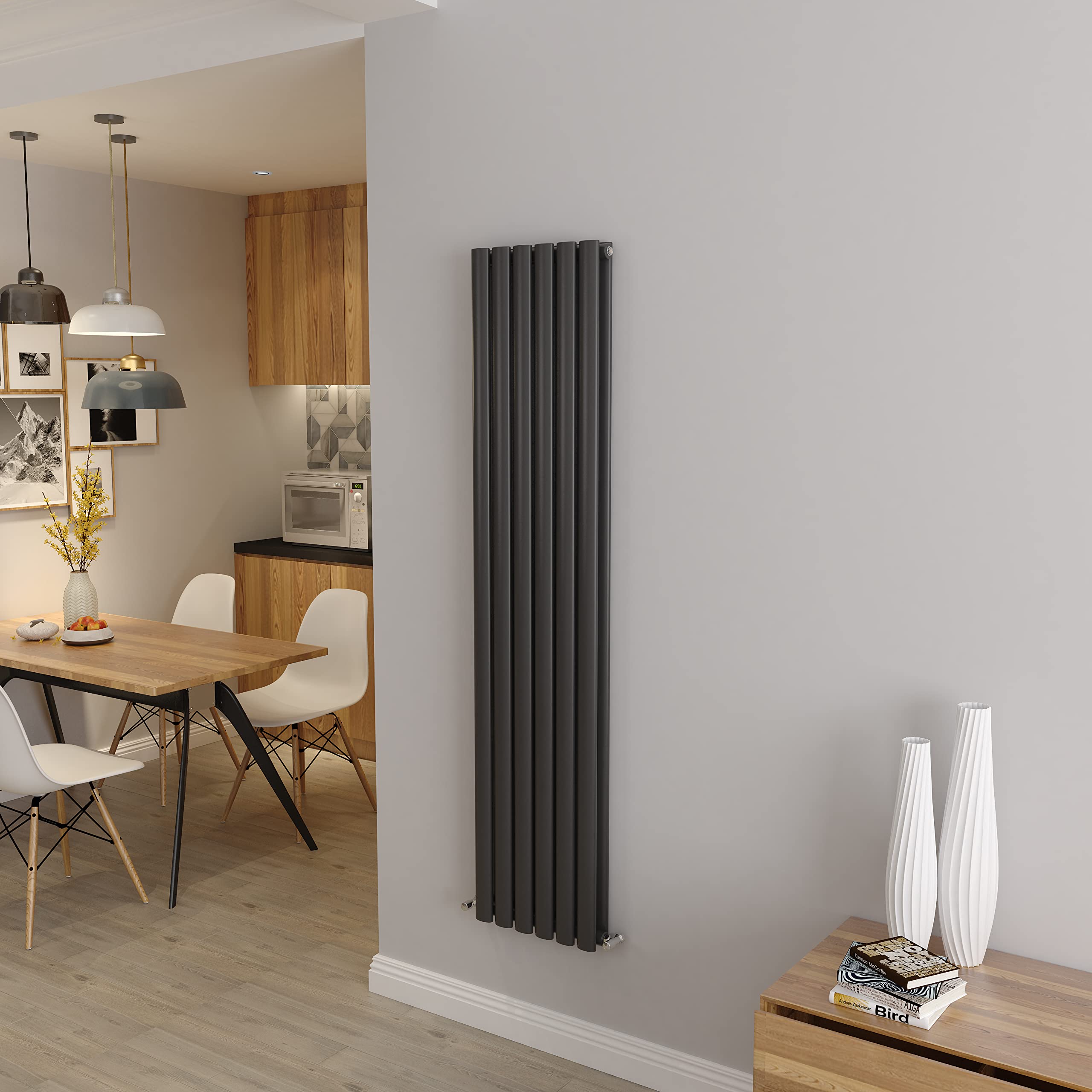 Anthracite Vertical Radiator Oval Double Panel Designer Tall Radiators 1600x354mm Central Heating Radiators