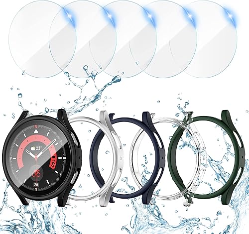 Miniatura 1 de Funda para Samsung Galaxy Watch 5 y Galaxy Watch 4 de 1.73 pulgadas, protector de pantalla de vidrio templado sin burbujas + funda protectora de