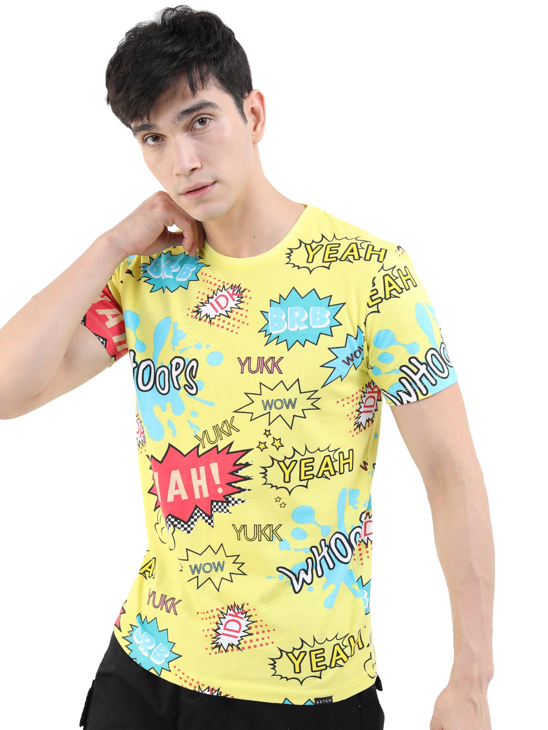 Ketch Men's Cotton Slim Fit Printed Half Sleeve T-Shirt in multi