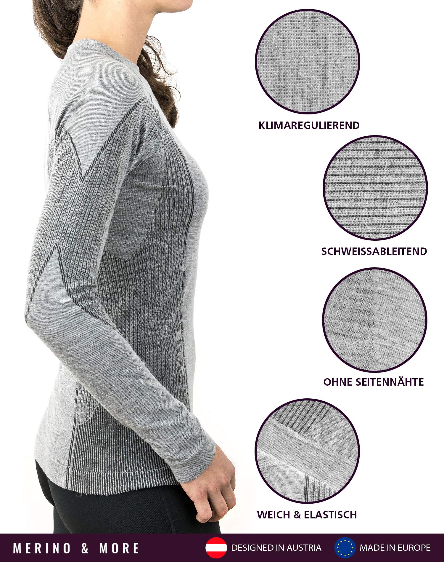 Merino & More Merino Skiunterwäsche Damen - Funktionsunterhemd Merinowolle Langarm