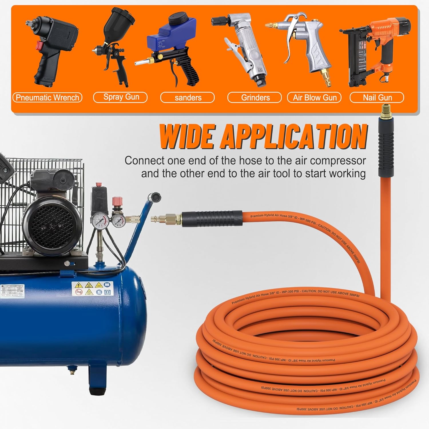 32Pcs Air Compressor Accessories Kit with 3/8 Inch x 50 FT Hybrid Hose,1/4 Inch NPT Quick Connect Fitting Air Hose Fittings,Air Coupler & Plug Kit
