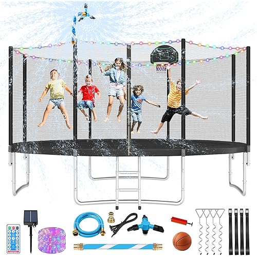Lyromix Upgraded 16FT 15FT 14FT 12FT 10FT 8FT Trampoline Outdoor with Basketball Hoop and Net, Capacity for 4-6 Kids and Adults