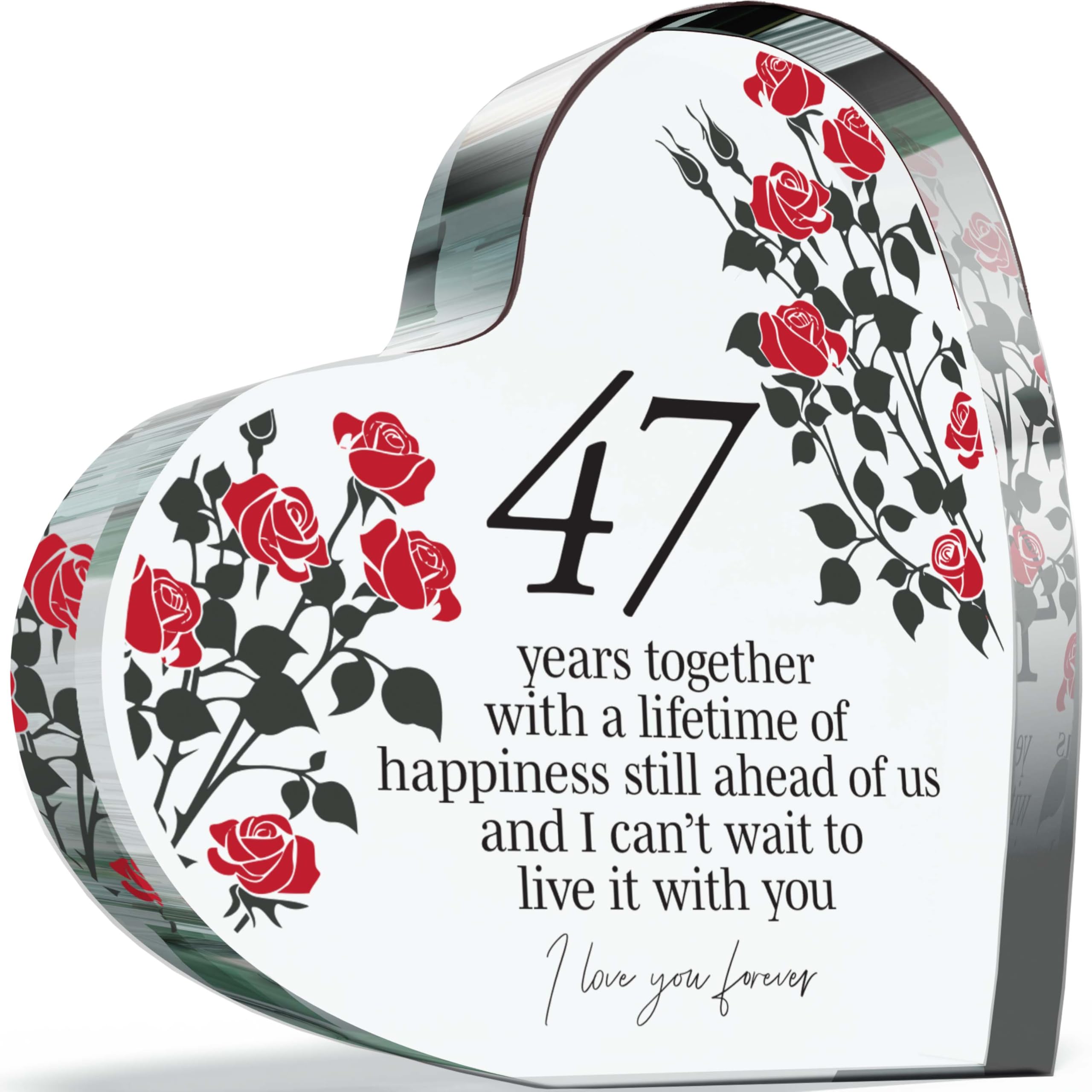 Giftzie Women's 47 Th Anniversary Plaque Gifts For Wife Husband - Years Together - I Love You Forever Romantic Acrylic Heart Gift For Men, 100Mm X 100Mm Present For Couples Forty-Seventh Anniversaries