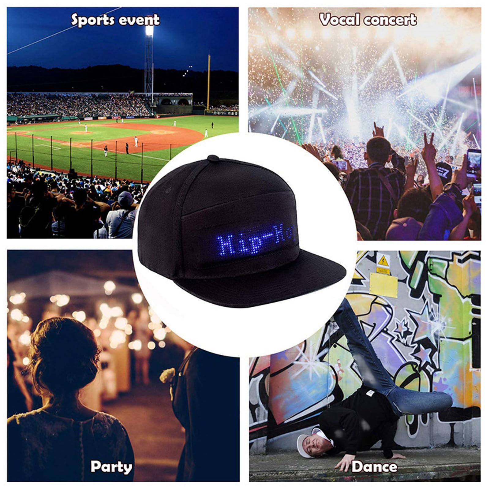 SEAFRONT Cappello LED Programmabile per Editing LED a Colori Controllo App Berretto Baseball Cappello con Segnaletica LED Cappello Intelligente di Dimensioni Regolabili