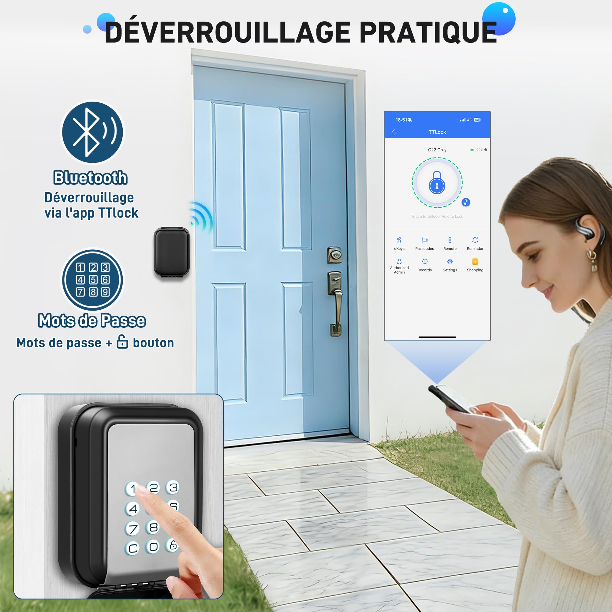 Boîte à Cléfs Sécurisée Exterieur |Bluetooth Connectée| Boitier Clefs Murale Digital Boite a Clef Connectee & Codes Multiples, IP65 Étanche Boite a Cle avec Code Rétroéclairé