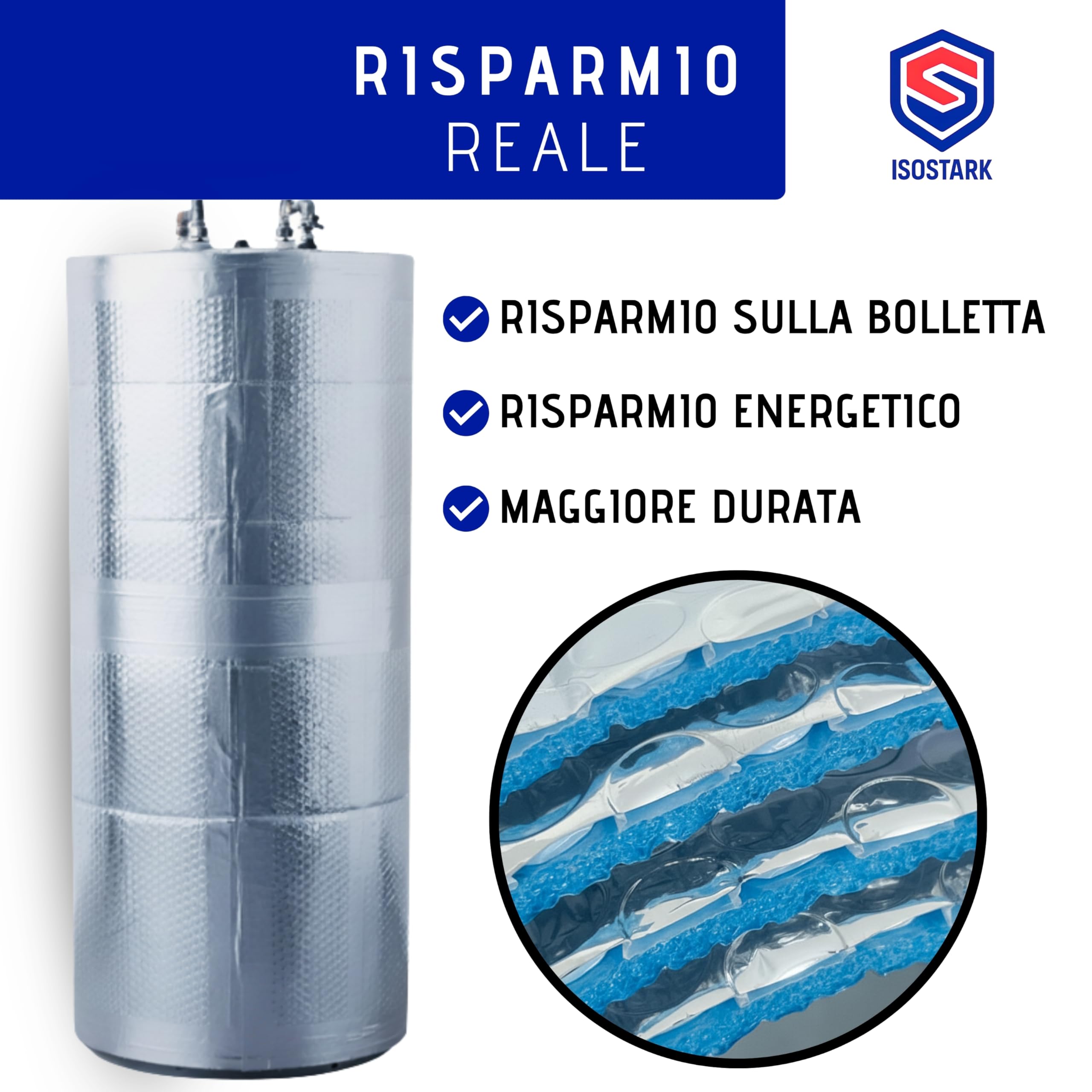 Kit di isolamento termico 4 strati per bollitore fino a 300 L – Facile da installare – Risparmia energia e riduce i consumi