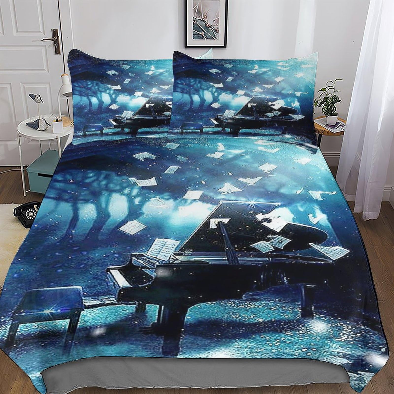 Ensemble linge de lit microfibre douce au motif piano 3D relief pour une chambre raffinée