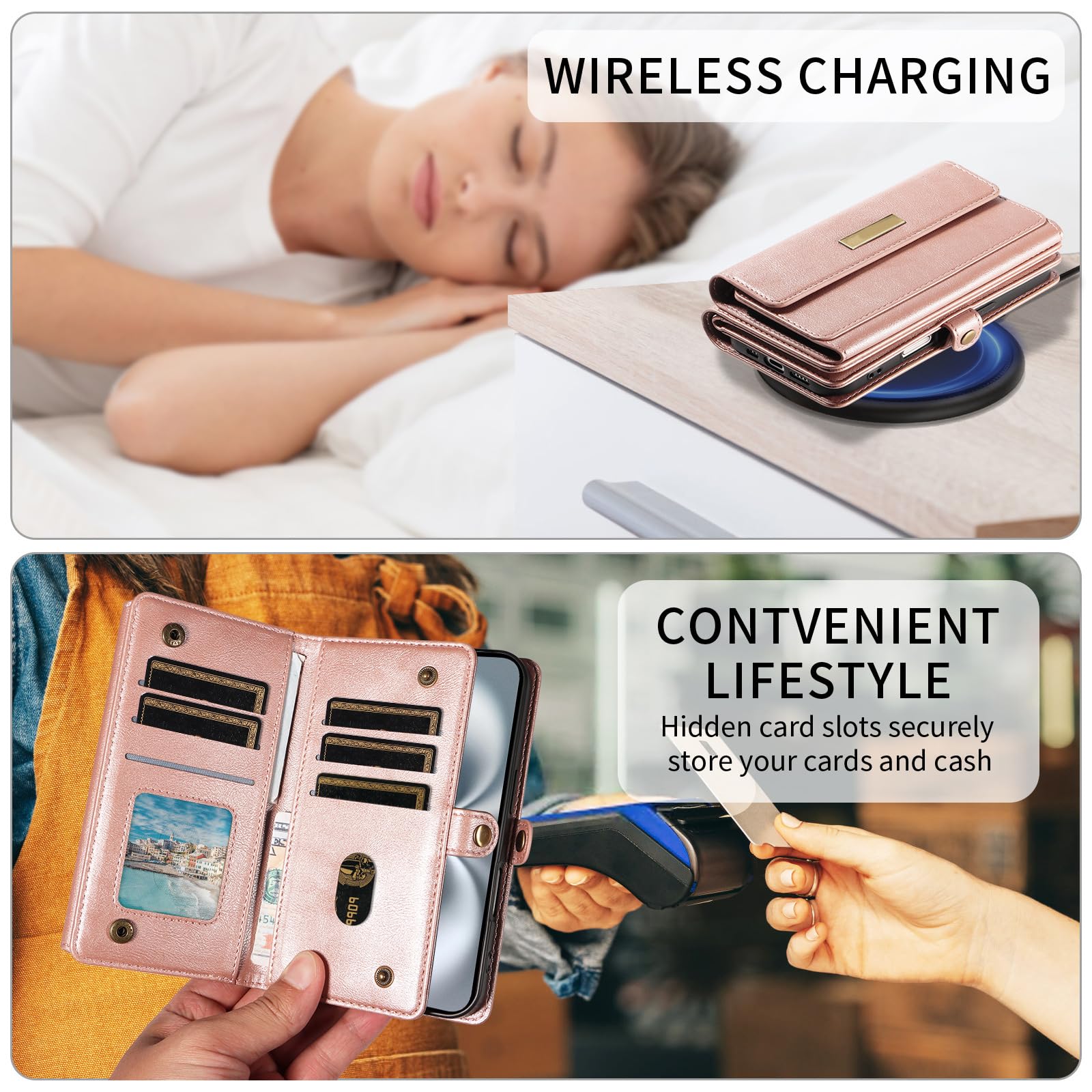 Etui z klapką do iPhone 17 Pro Max/17 Pro/17 Air/17, stylowe skórzane etui crossbody z dużą przestrzenią z przegródkami na karty, podpórka, kolor fioletowy, 17 Air