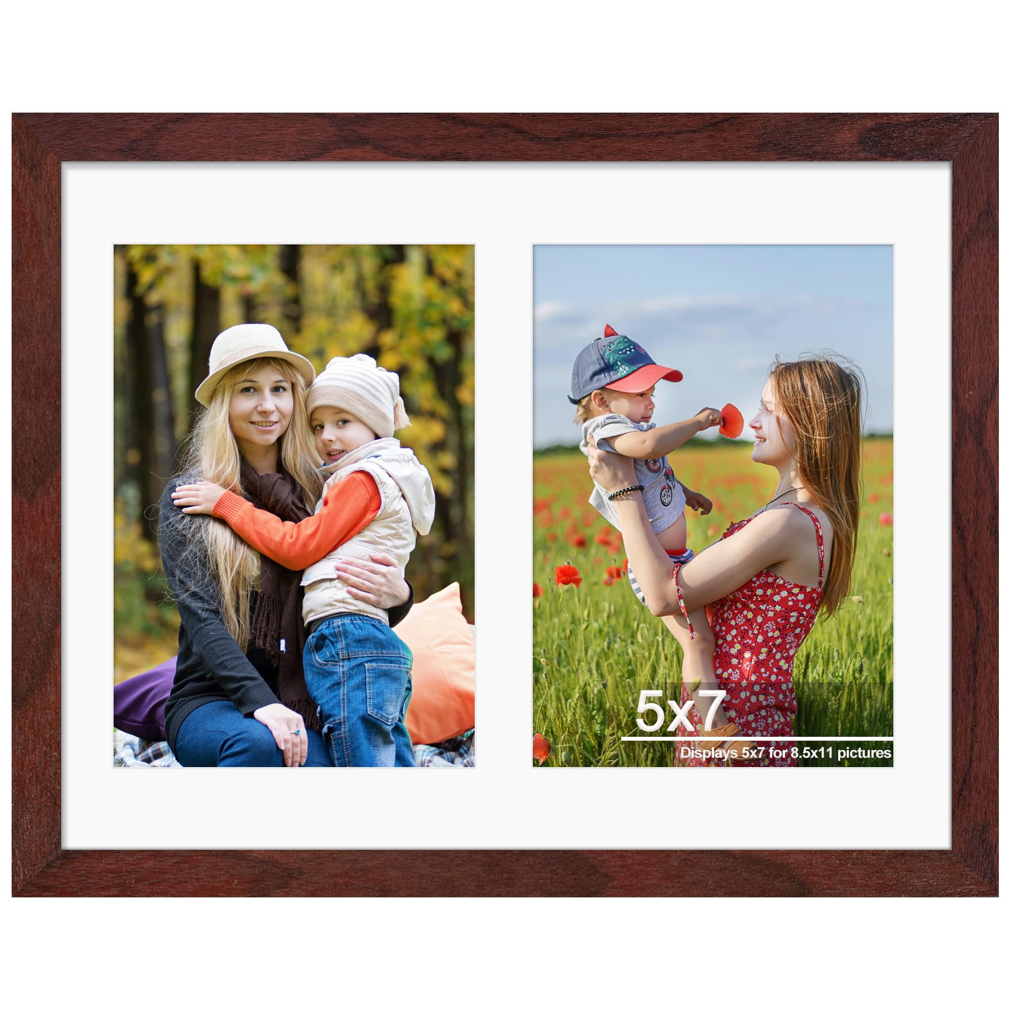 DUENPY 8.5x11 Double 5x7 Picture Frame Double Picture Frame Displays Two 5x7 inch Photos Available Horizontal Wall Mounting Display and Vertical Redwood