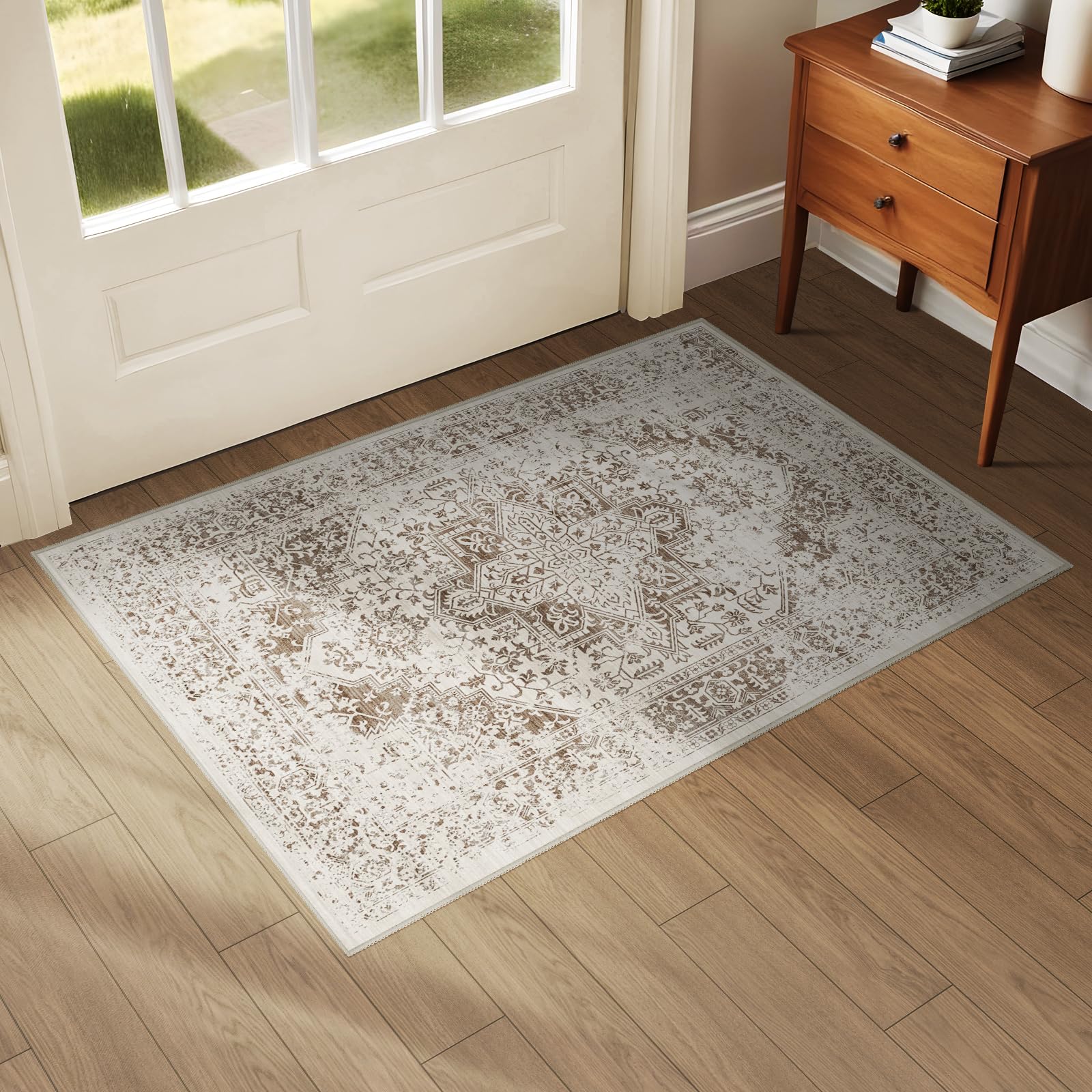 Washable Area Rug Non Slip - 2x3 Vintage Small Low Pile Indoor Rugs for Kitchen Entryway Doormat Carpet