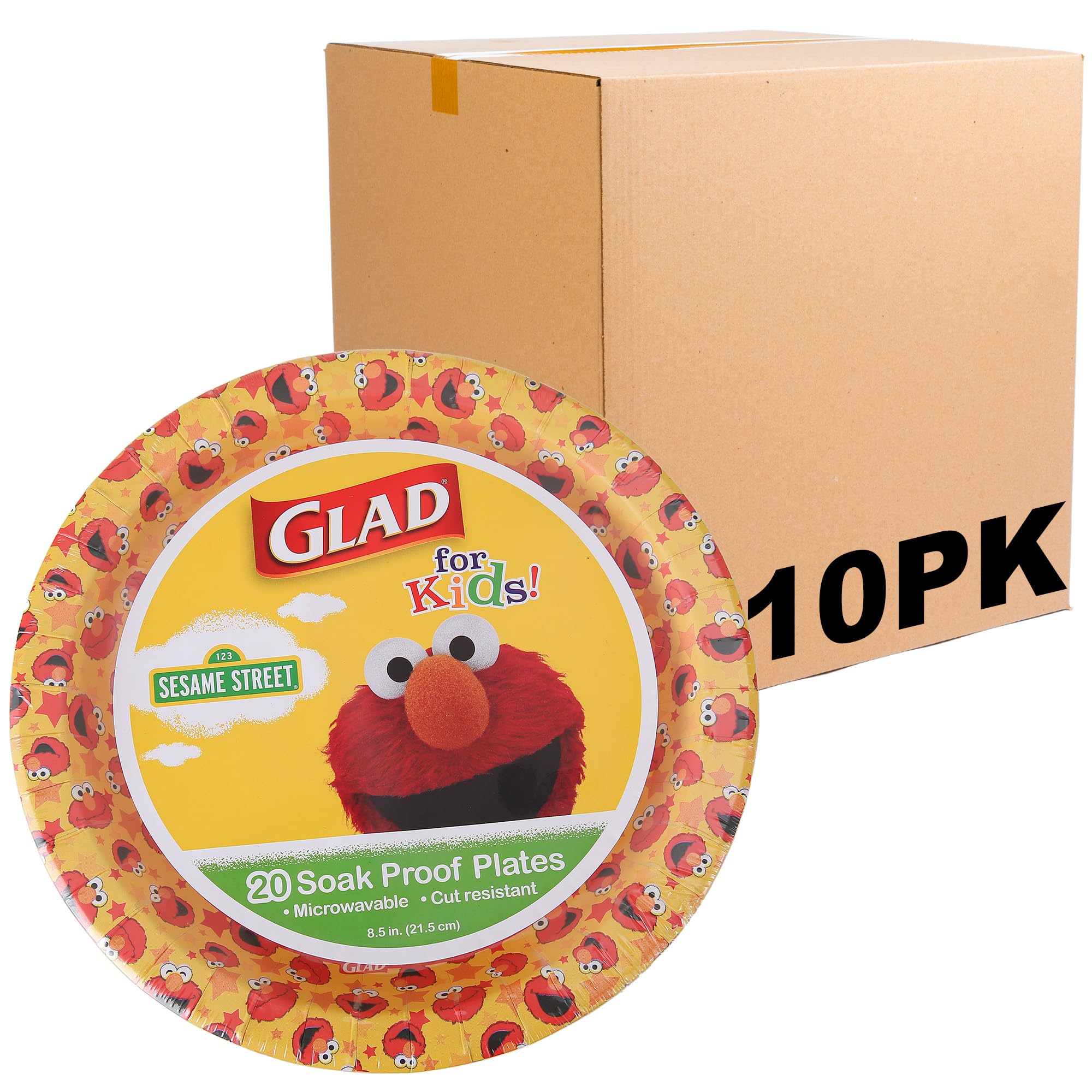 Glad for Kids Elmo Paper Plates | Elmo Plates with Stars, Kids Snack Plates | Elmo Paper Plates for Everyday Use, 8.5â€? Paper Plates | Sesame Street Paper Plates, 20 Ct - 10 Pack