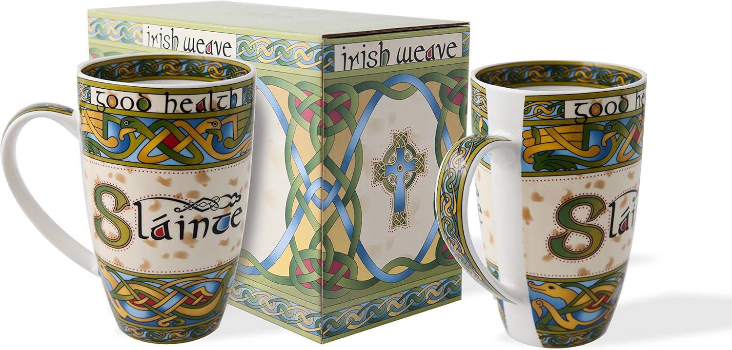 Royal Tara Slainte Bone China Mug - Celtic Knots-Irish Weave (Set of 2), Coffee Cups For Hot or Cold Beverages