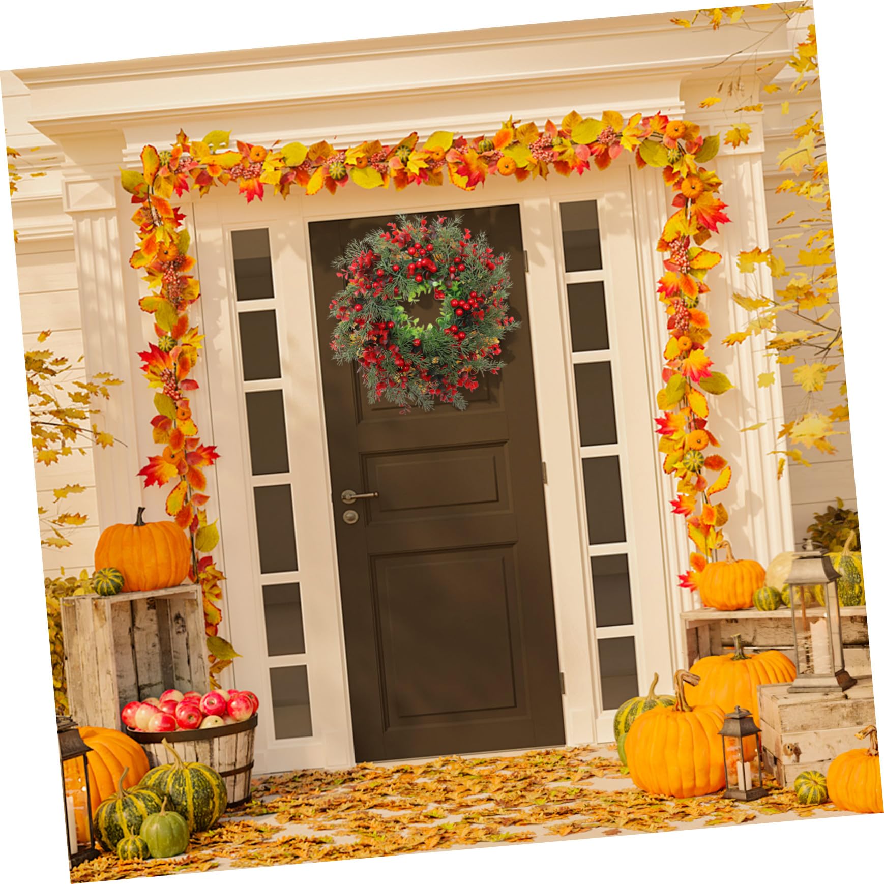 Guirnalda Navideña Colgante Decorativa para Puerta, 40 Cm, Material Plástico Resistente, Decoración De Bayas Rojas Simuladas, Uso Interior y Exterior para Fiesta Navideña