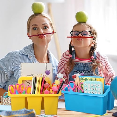 Miniatura 6 de 12 cajas de almacenamiento apilables para el aula con 4 compartimentos de plástico con asa organizadores portátiles de almacenamiento para el aula