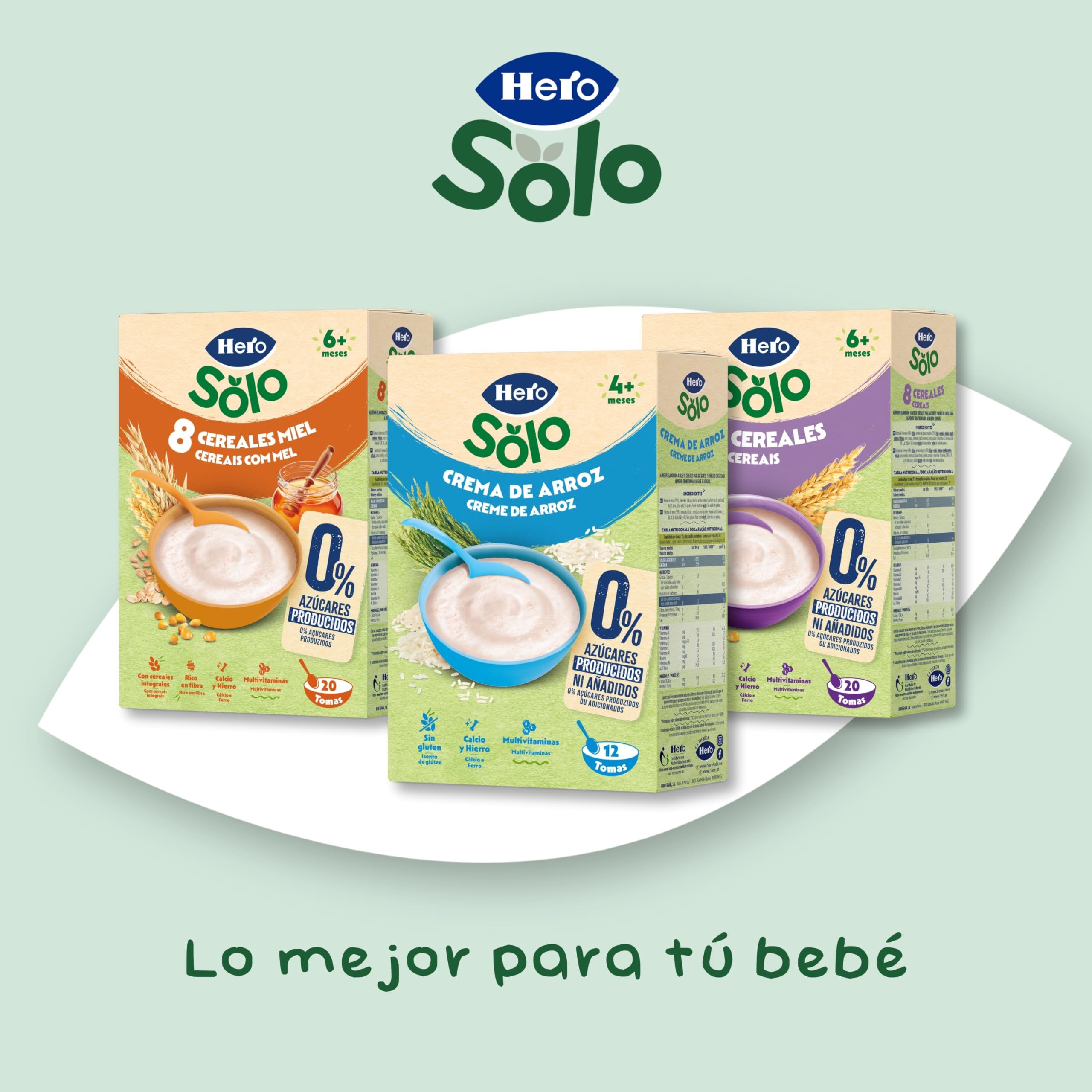 Hero Solo Papilla Crema de Arroz, Sin Gluten, Rica en Fibras y Vitaminas, Sabor Natural para Bebés, a partir de 4 meses, Pack x 6 units x 220 g