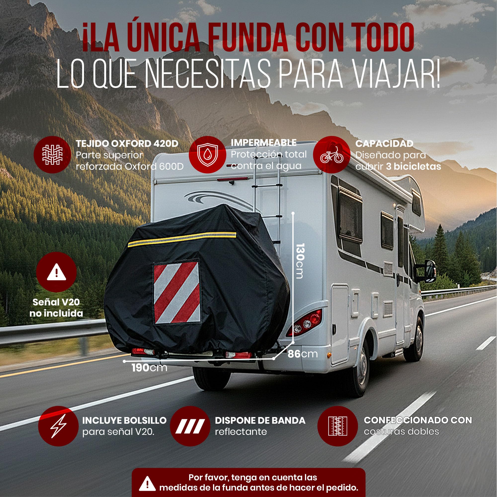 Funda Bicicleta Autocaravana para 3 Bicicletas - Accesorios Autocaravana - Funda Exterior Impermeable - Funda Portabicicletas