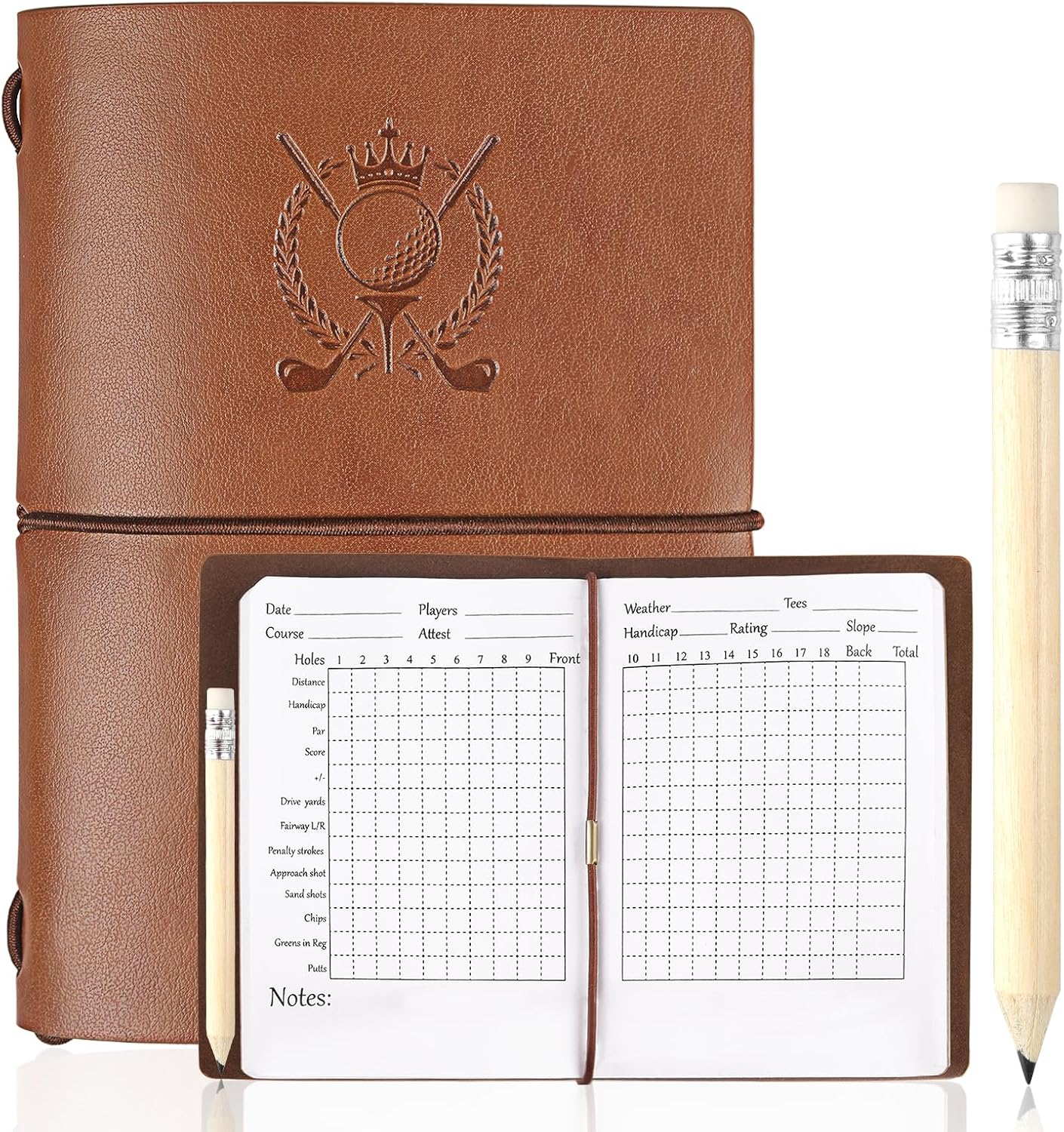 Archerest Golf Scorecard Book with Pencil, Waterproof Leather Golf Scorecard Notebook Log Journal Holder with Pages for Men Golfers, Sports and Outdoor Club Accessories