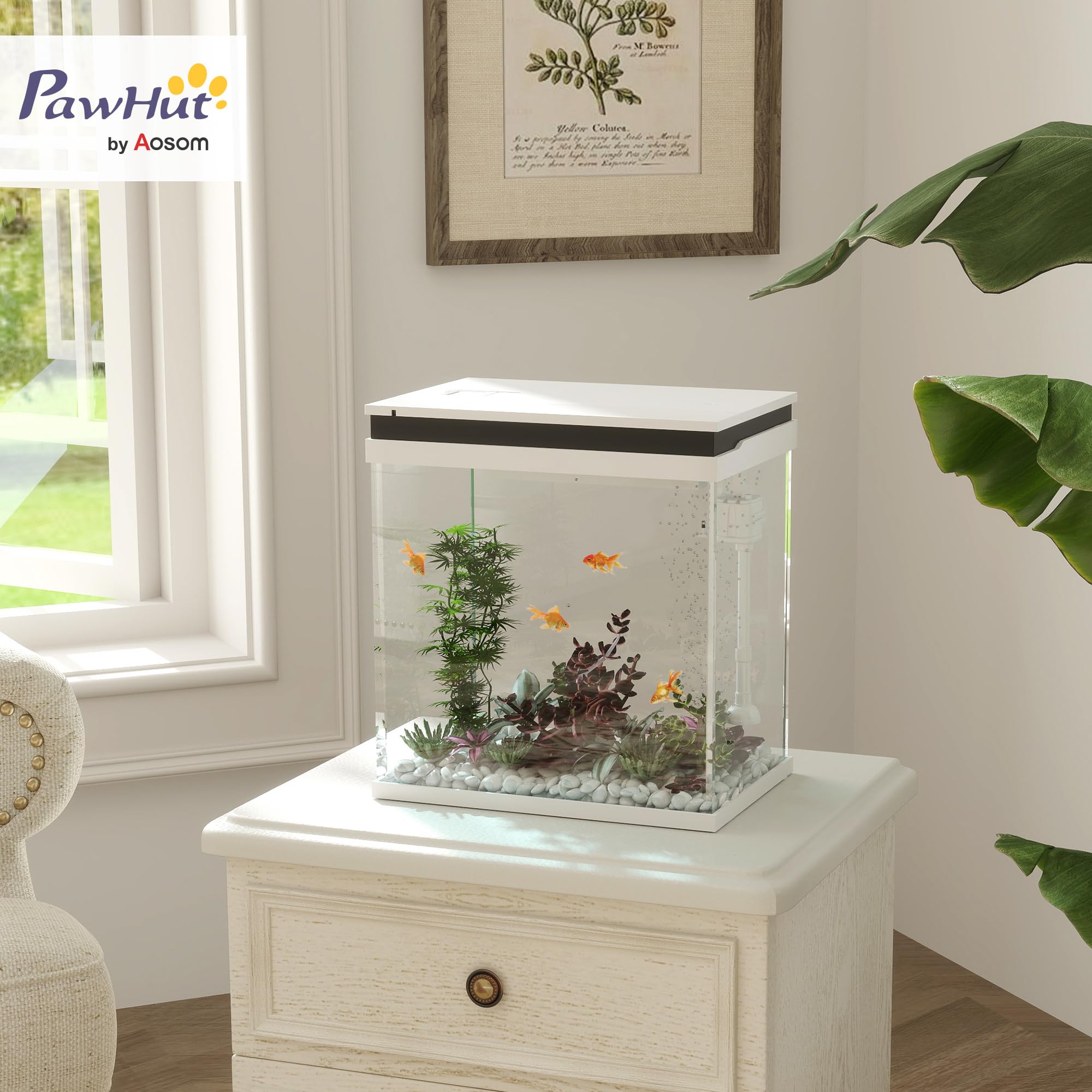 PawHut Acuario pequeño Completo 14L, Acuario de Cristal, con Sistema de filtración, iluminación LED, Bomba de Agua, Tapa, para Peces Tropicales, Rojo, Blanco | Sistema de Filtración, Bomba de Agua, Tapa, para Peces Tropicales, Rojos
