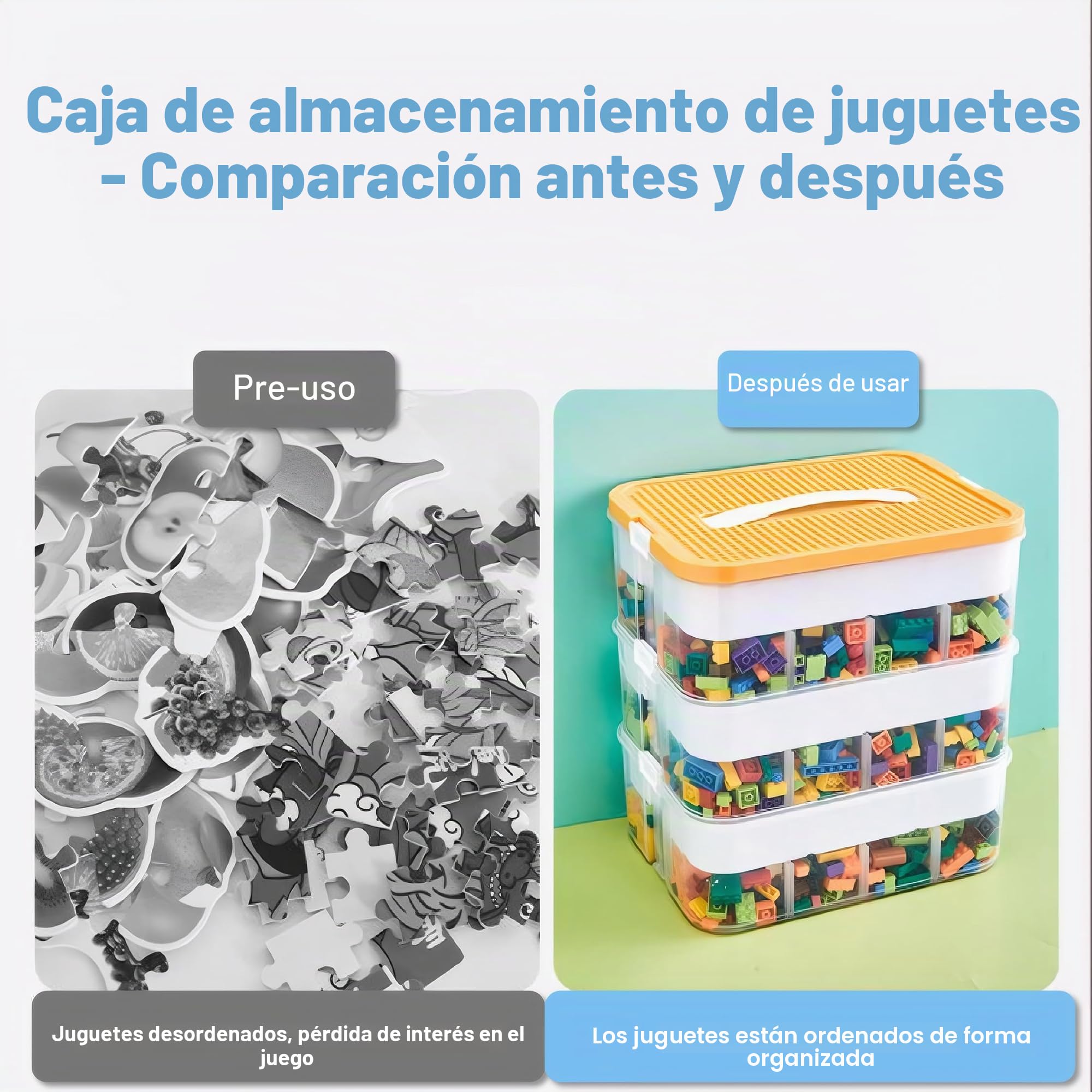 Cajas de almacenamiento, organizador transparente para juguetes, cajas de almacenamiento apilables de Lego con tapa, asa, contenedor de plástico con múltiples compartimentos para almacenar juguetes