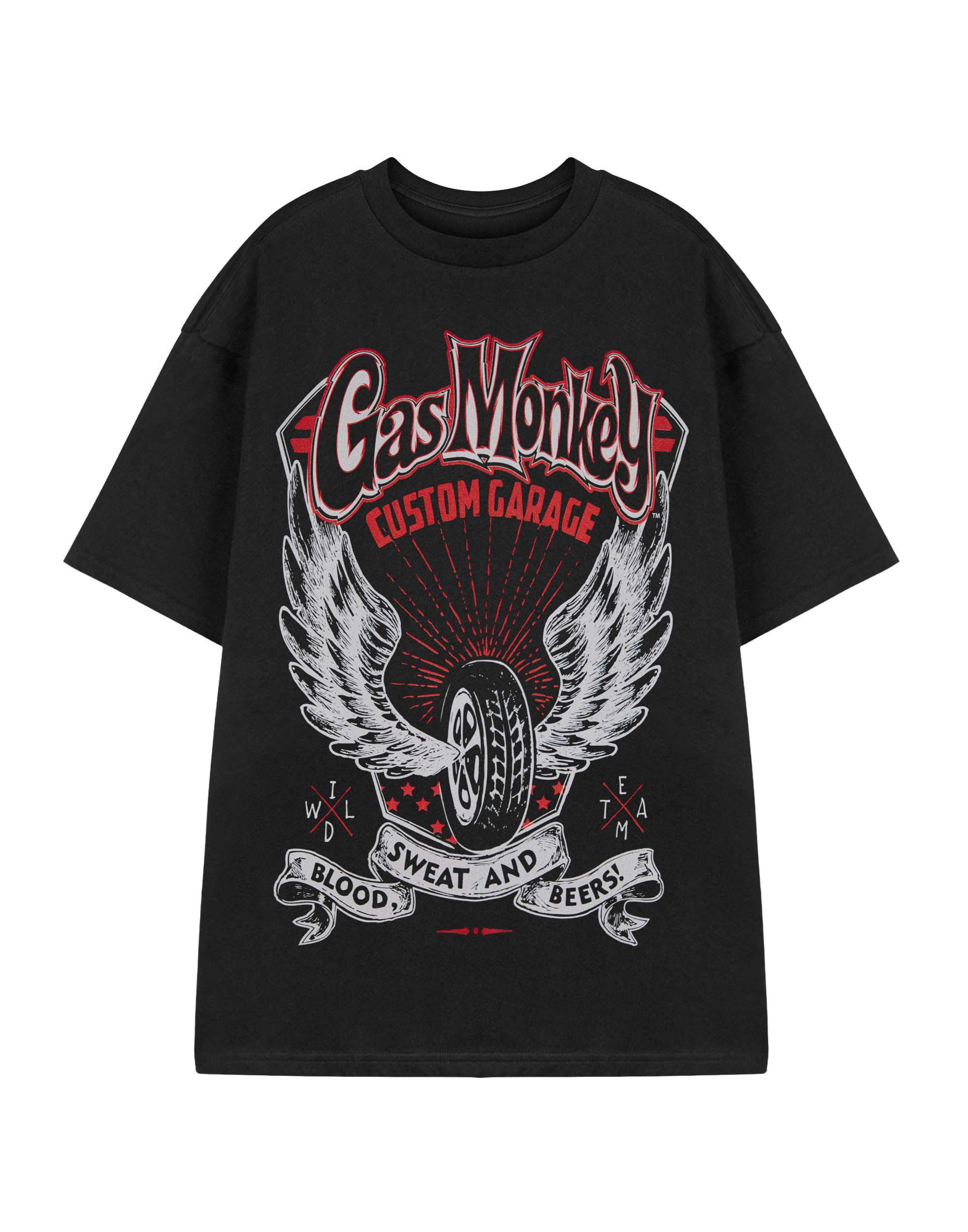 Vanilla Underground Men's Black Gas Monkey Garage Winged Tyre Short Sleeved T-Shirt - Medium