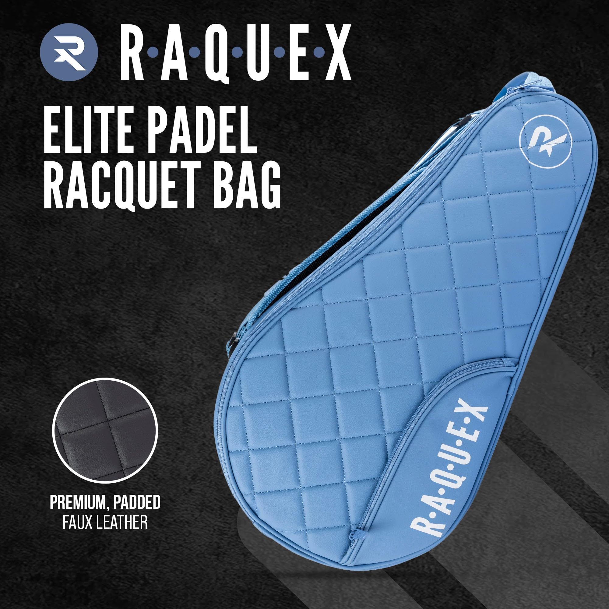 Raquex Elite pikowana torba na rakietę Padel (do 4 rakiet) - niebieska lub czarna - sztuczna skóra Torba na rakietę Padel dla mężczyzn i kobiet - Luksusowy prezent na rakietę Padel
