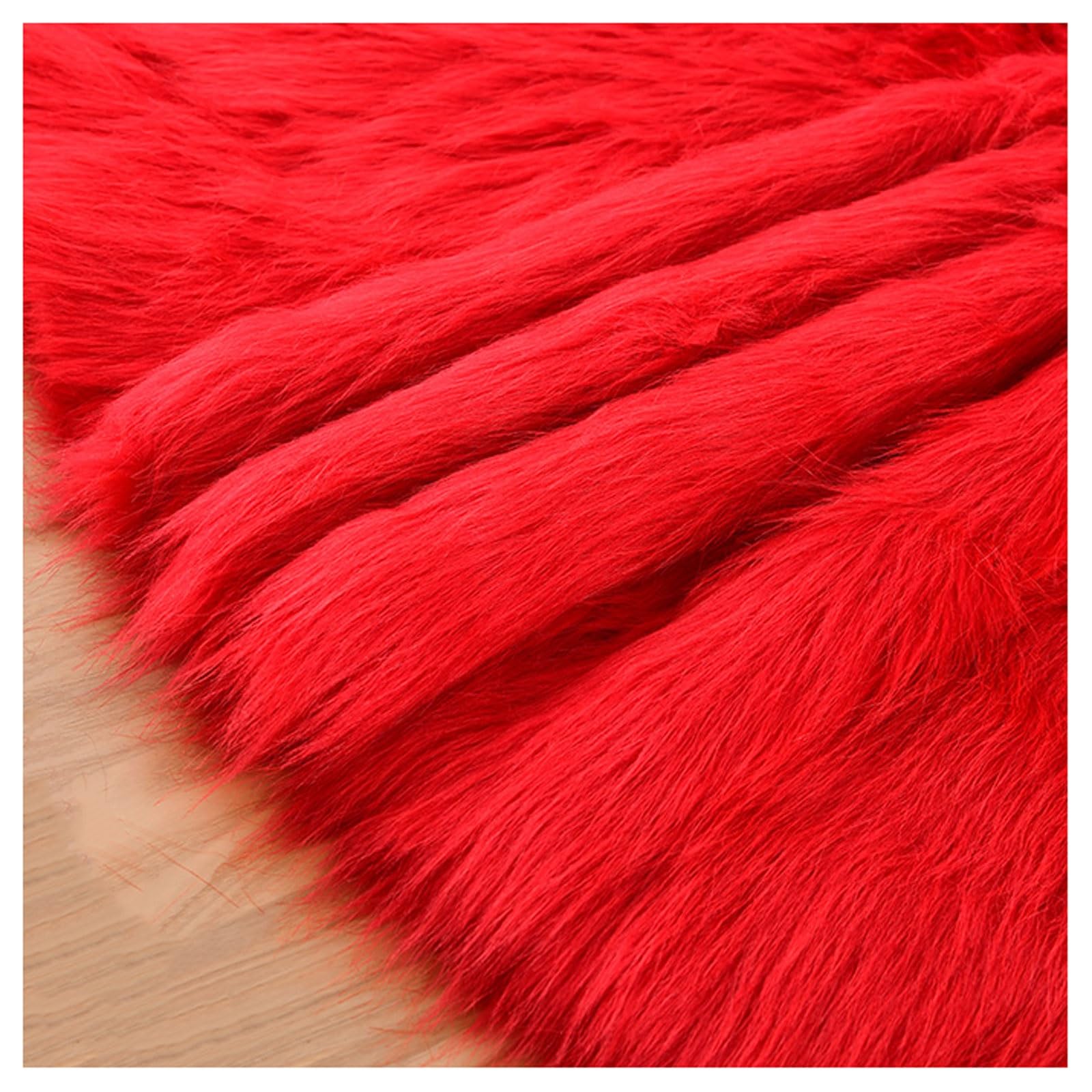 Long Pile Faux Fur Fabric, Fluffy Decorative Fake Fur Material, 5cm Soft Plush Faux Imitation Fur Material for Fancy Dressed, Costume, Cosplay, Gnome Beards, Art Crafts, Fursuit, 50x50cm(Color:Red)
