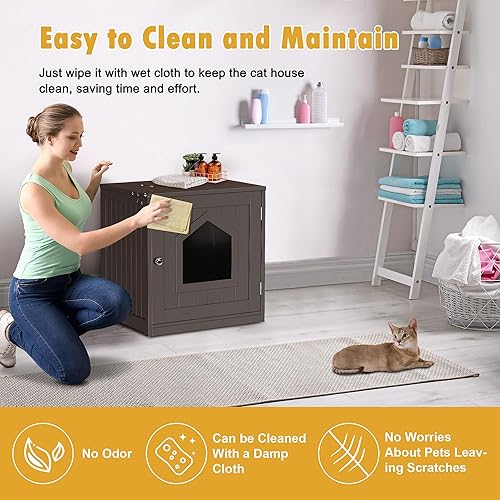 Miniatura 7 de Caja de arena para gatos, caja de arena oculta para gatitos, muebles para interiores, caja para gatos, gabinete para casa y mesa auxiliar, mesita de