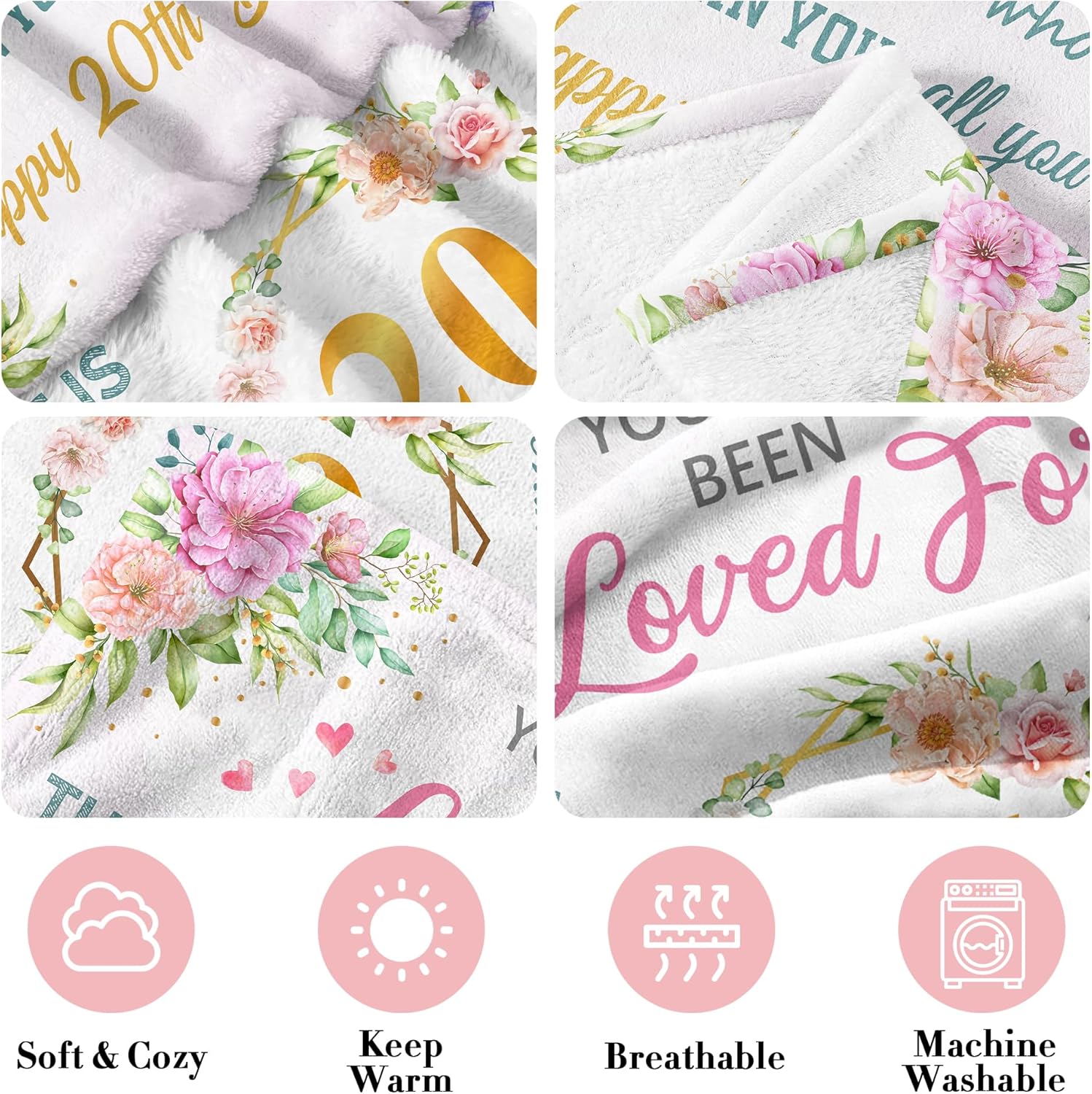 20th Birthday Gifts for Women, Gifts for 20 Year Old Female/Women, 20 Years Olds Girl Birthday Gift for Her, Best 20th Birthday's Decorations Gift Ideas for Woman Throw Blanket 60"x50" - Image 6